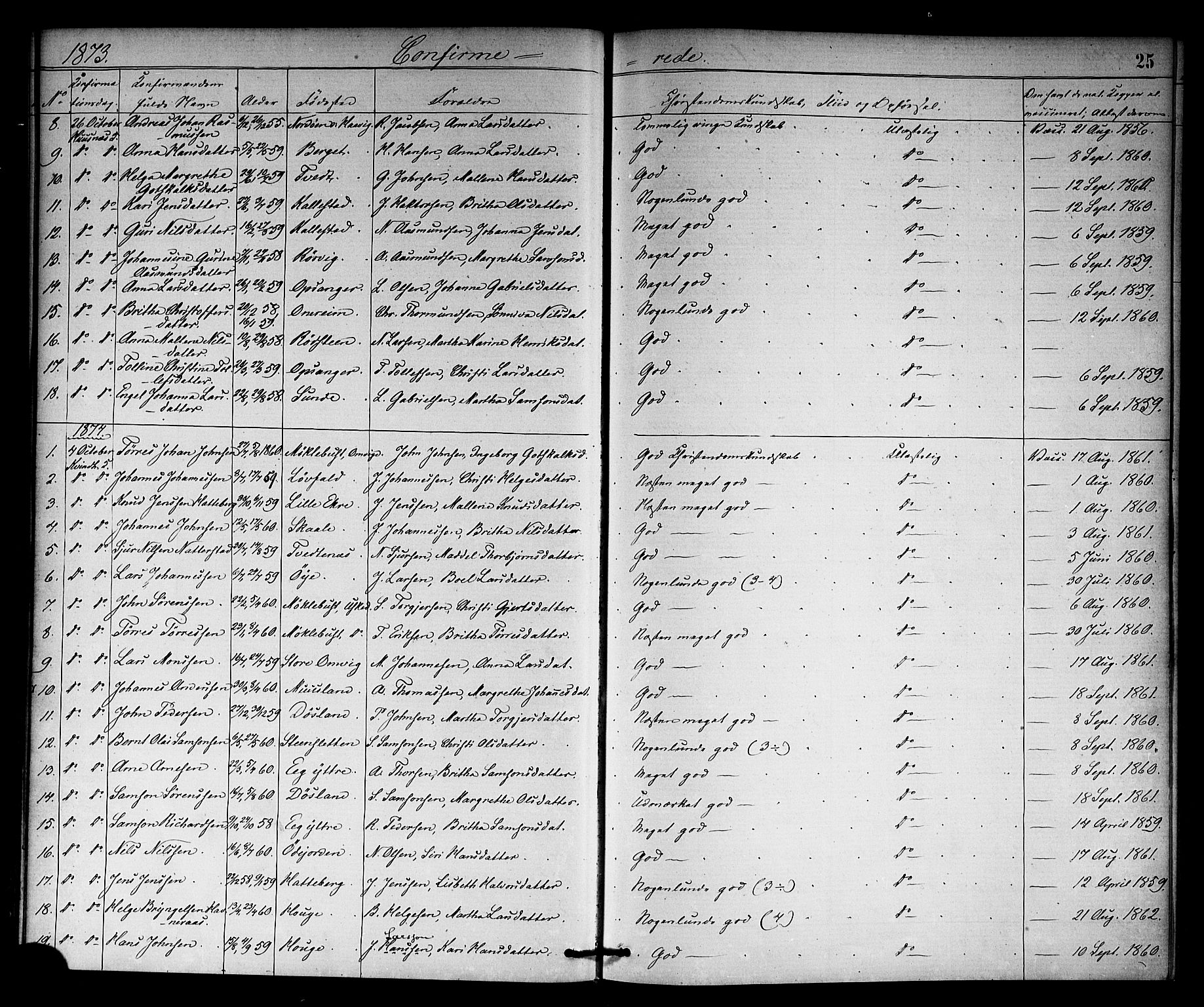 Kvinnherad sokneprestembete, SAB/A-76401/H/Haa: Parish register (official) no. A 10, 1867-1886, p. 25
