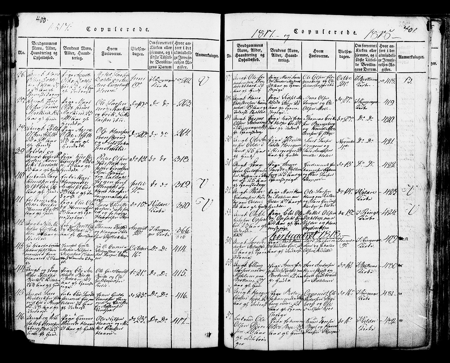 Ringsaker prestekontor, AV/SAH-PREST-014/K/Ka/L0005: Parish register (official) no. 5, 1814-1826, p. 400-401