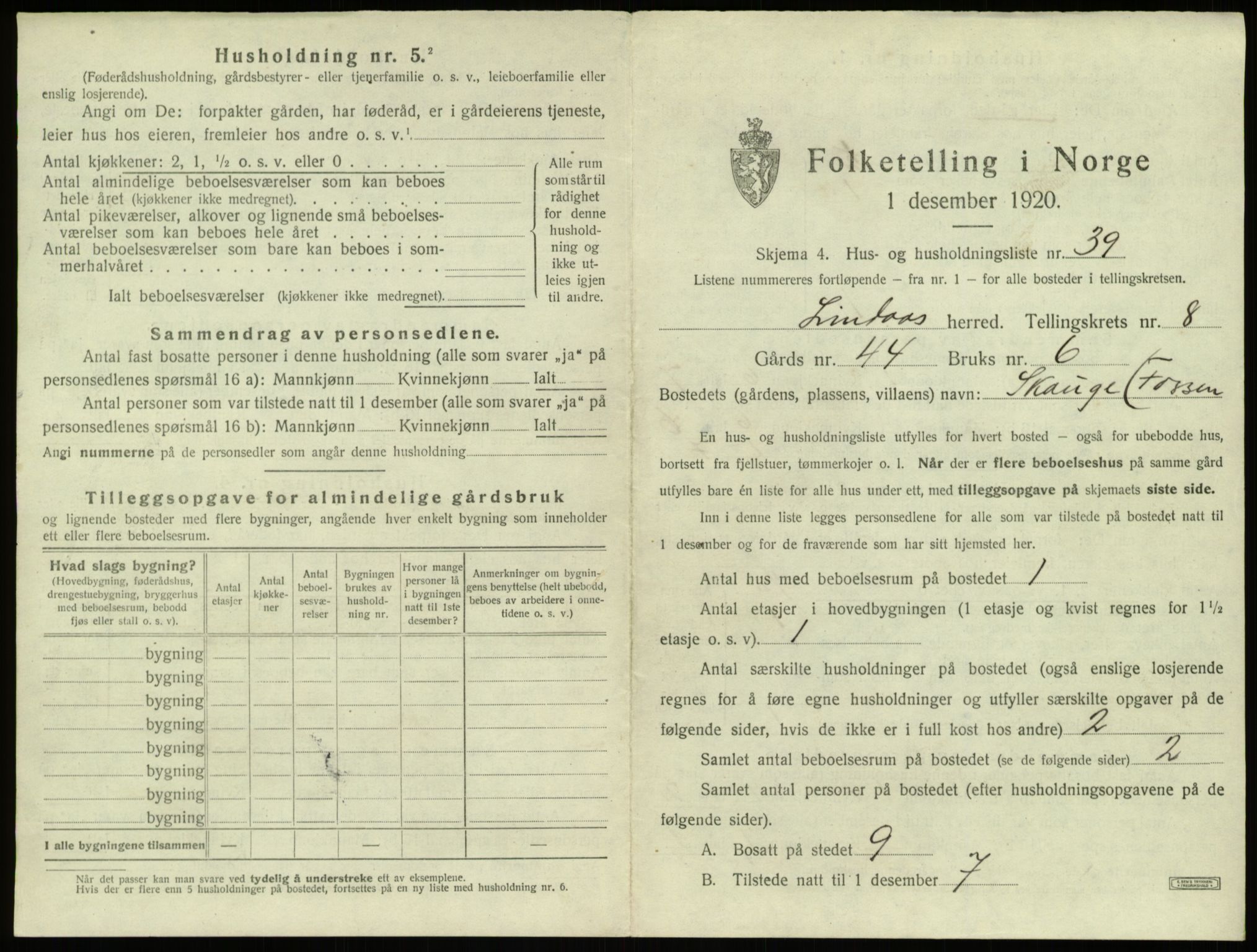 SAB, 1920 census for Lindås, 1920, p. 584