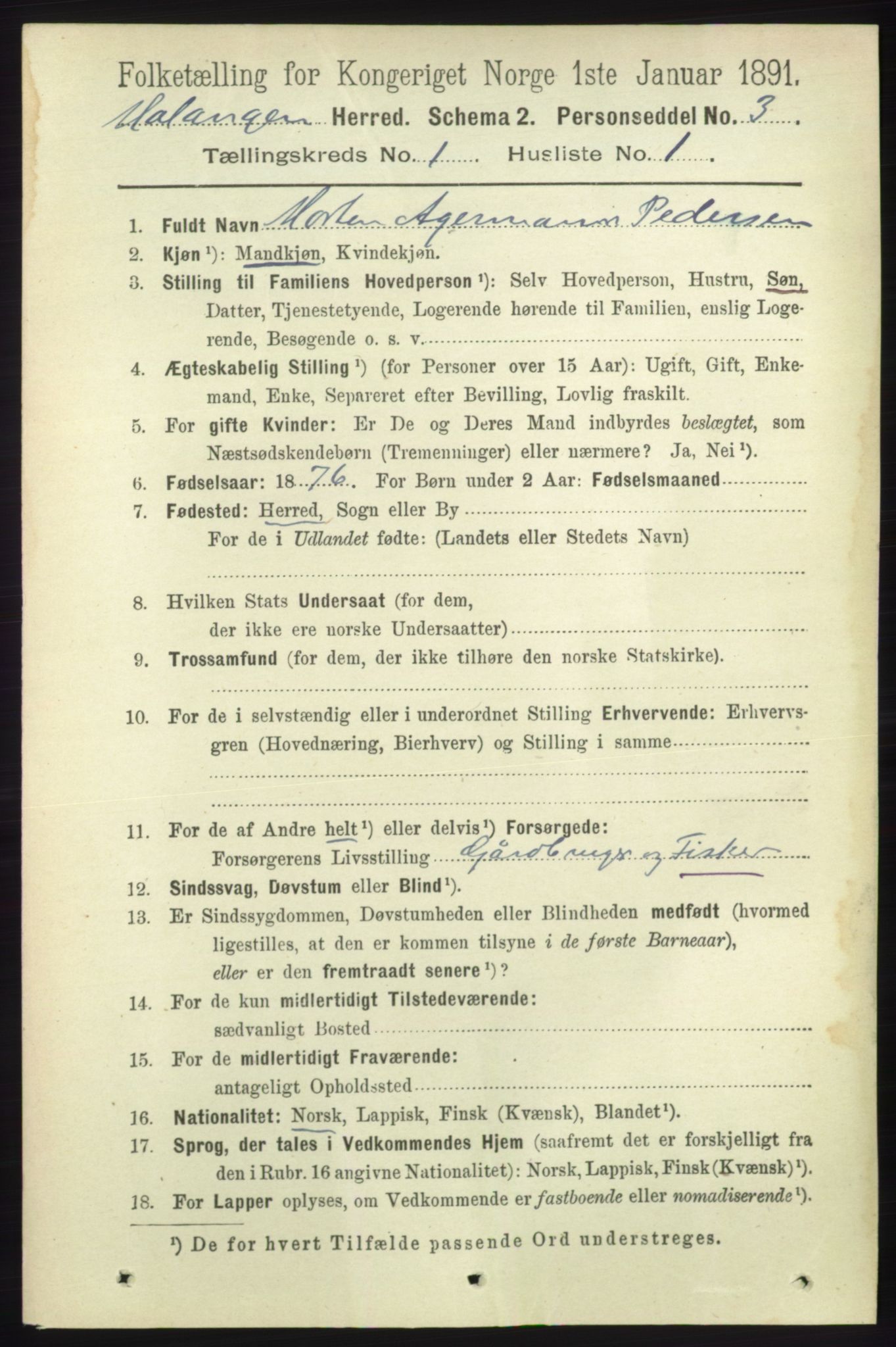 RA, 1891 census for 1932 Malangen, 1891, p. 65