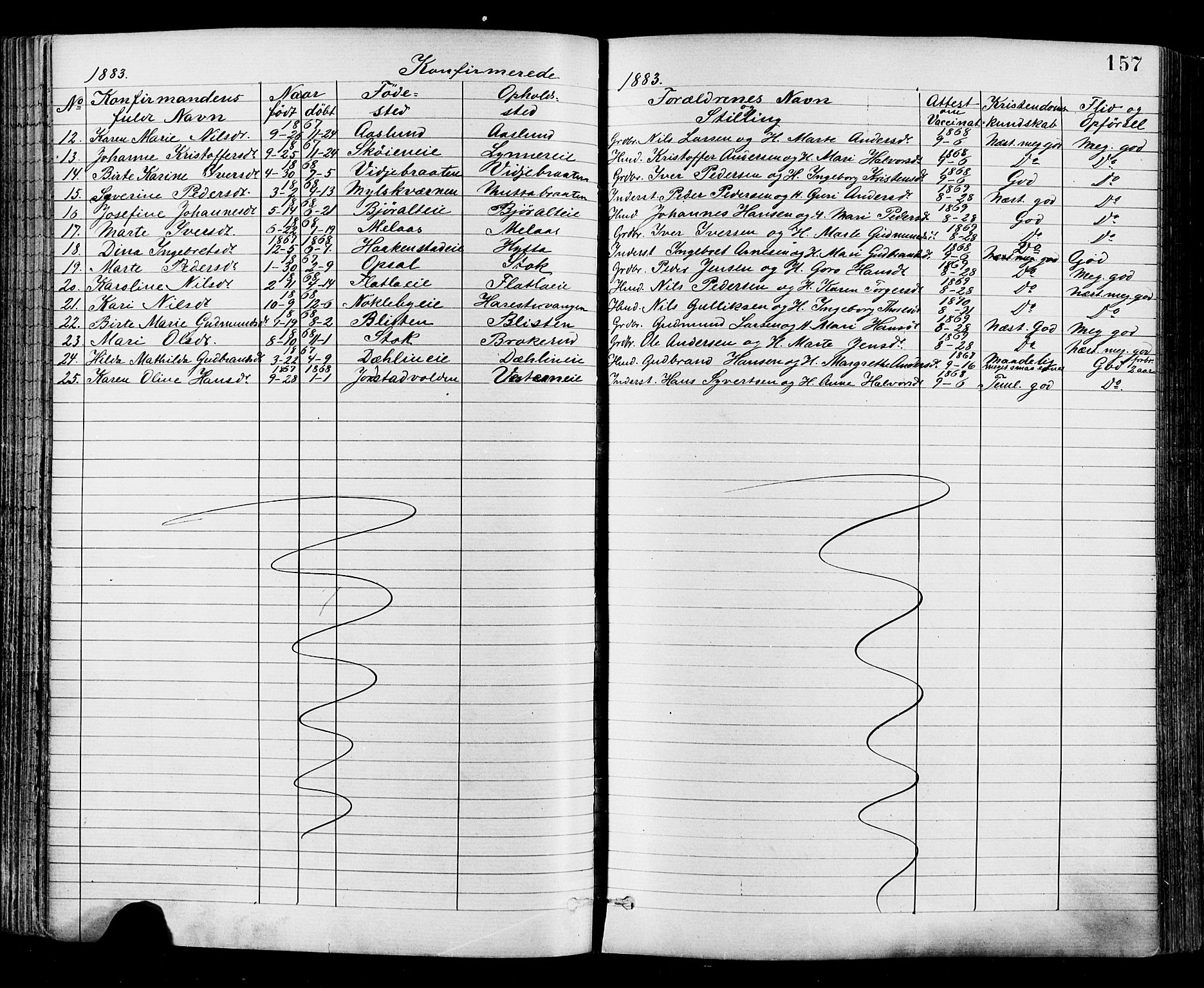 Jevnaker prestekontor, SAH/PREST-116/H/Ha/Haa/L0008: Parish register (official) no. 8, 1877-1890, p. 157