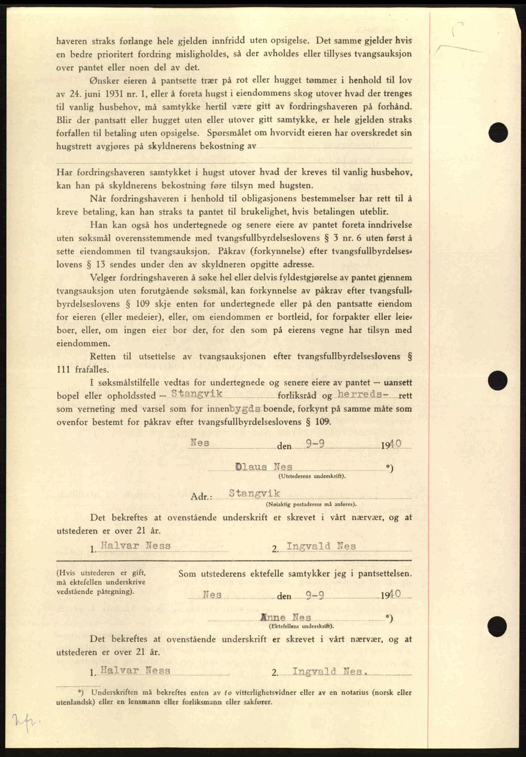 Nordmøre sorenskriveri, AV/SAT-A-4132/1/2/2Ca: Mortgage book no. B87, 1940-1941, Diary no: : 1579/1940