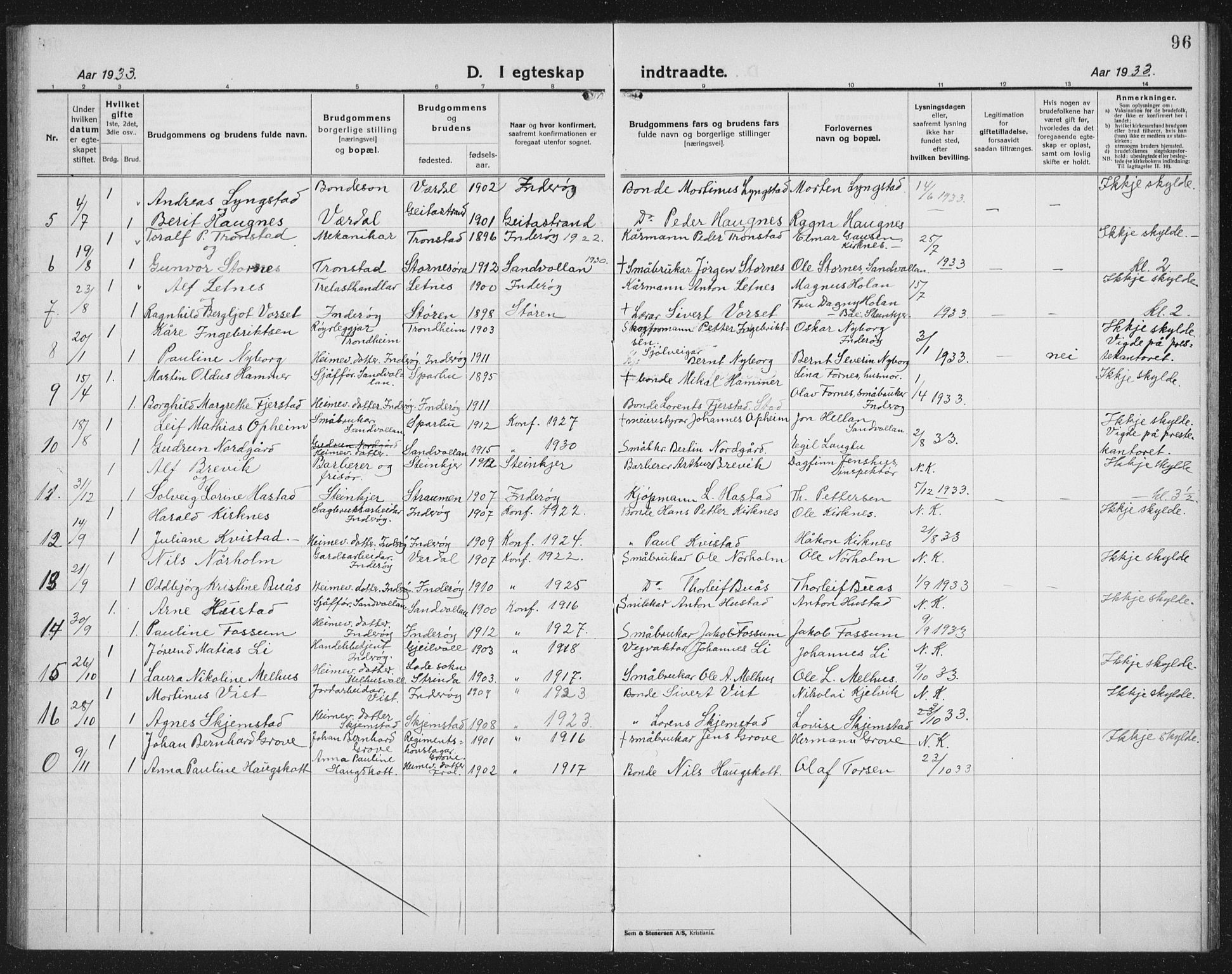 Ministerialprotokoller, klokkerbøker og fødselsregistre - Nord-Trøndelag, AV/SAT-A-1458/730/L0303: Parish register (copy) no. 730C06, 1924-1933, p. 96