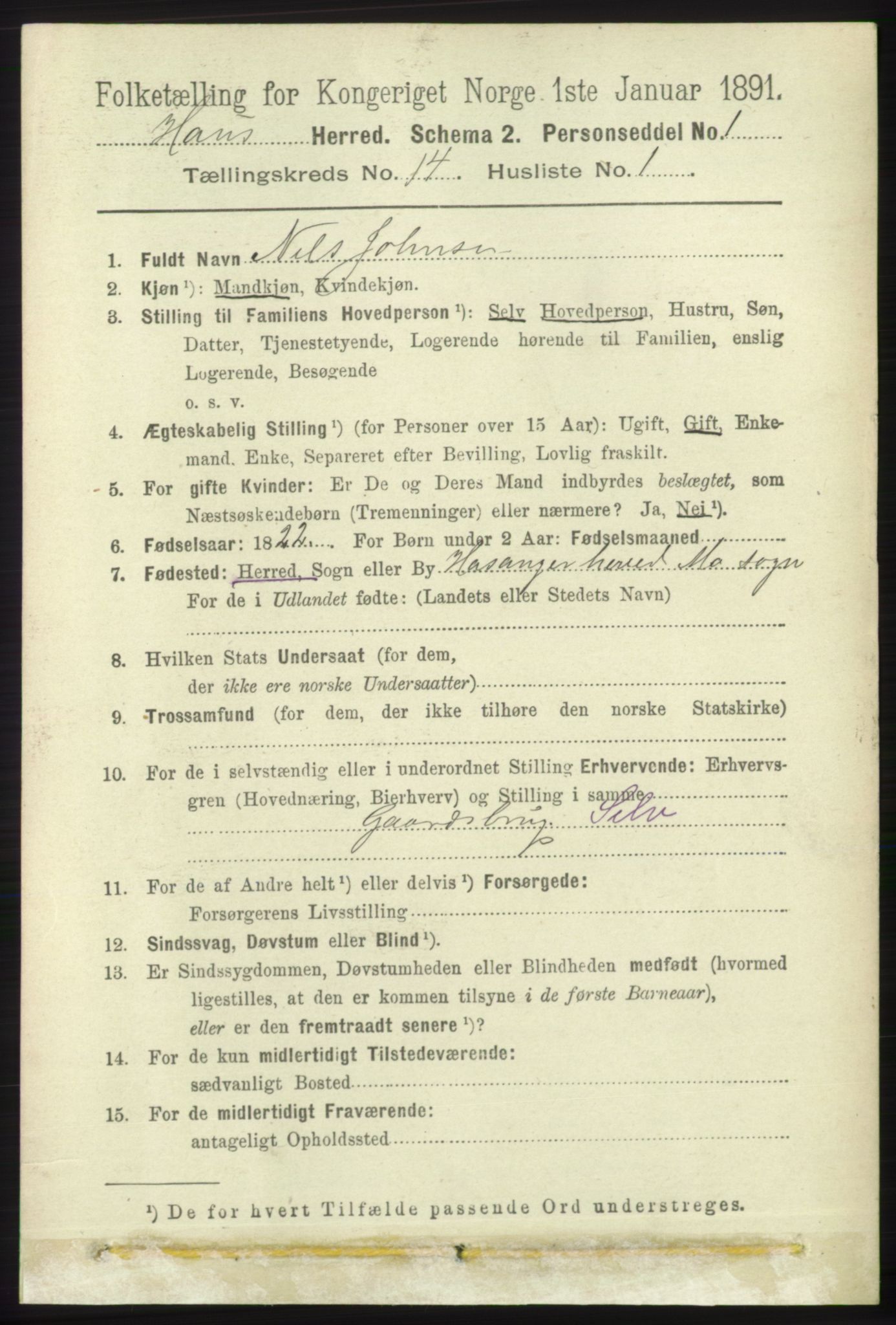 RA, 1891 census for 1250 Haus, 1891, p. 5869