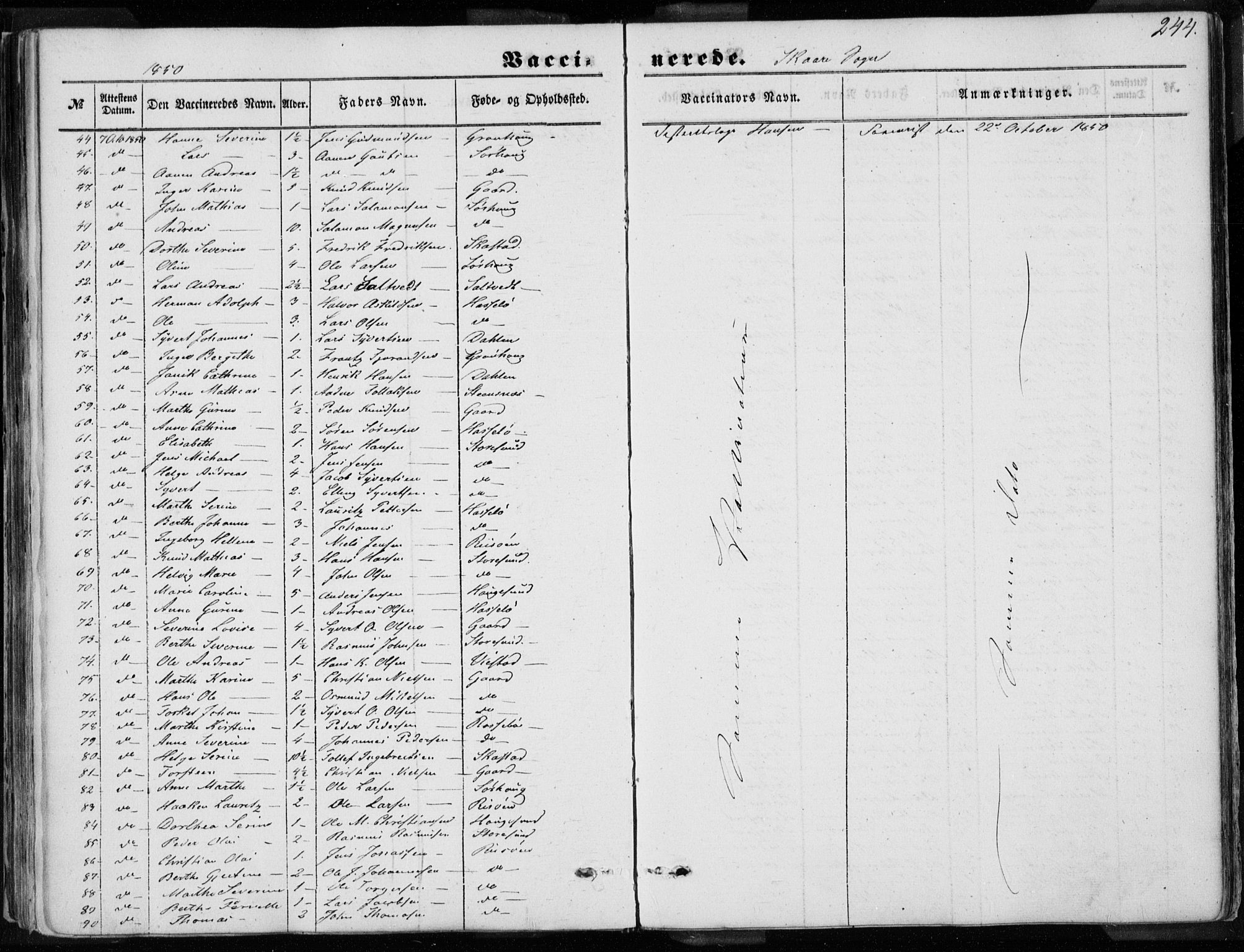 Torvastad sokneprestkontor, AV/SAST-A -101857/H/Ha/Haa/L0009: Parish register (official) no. A 9, 1847-1856, p. 244