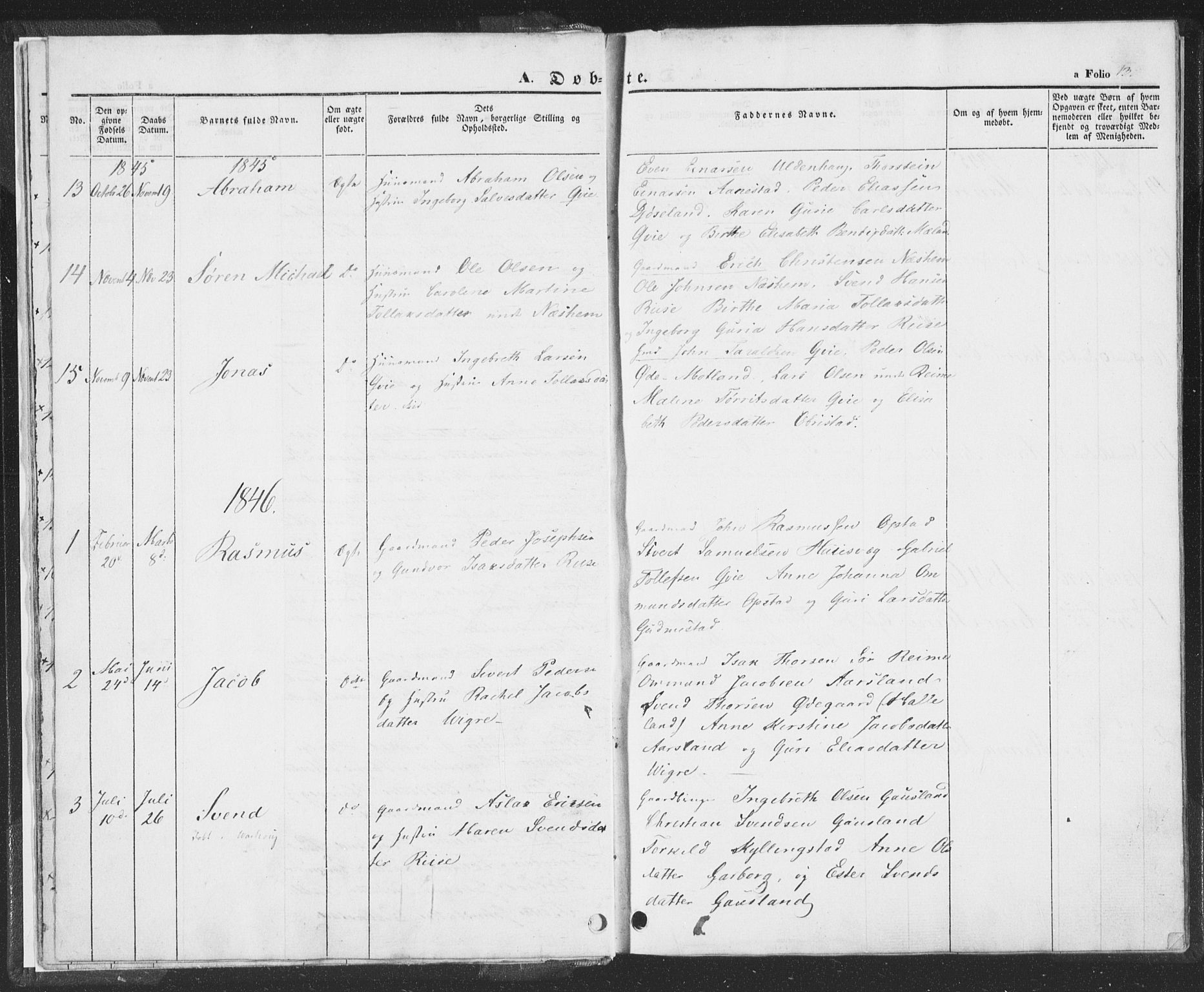 Hå sokneprestkontor, AV/SAST-A-101801/001/30BA/L0006: Parish register (official) no. A 5, 1842-1853, p. 13