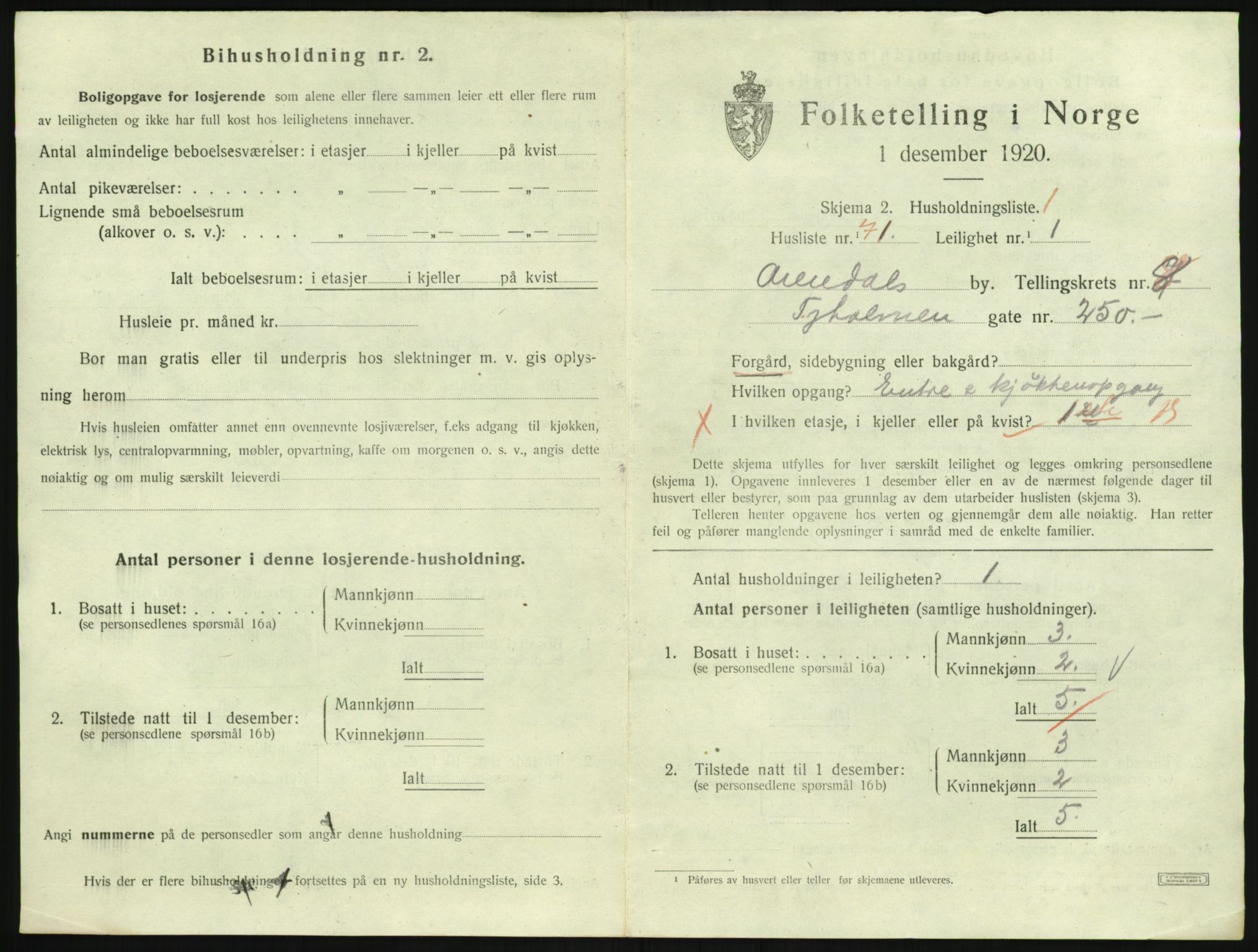 SAK, 1920 census for Arendal, 1920, p. 5614