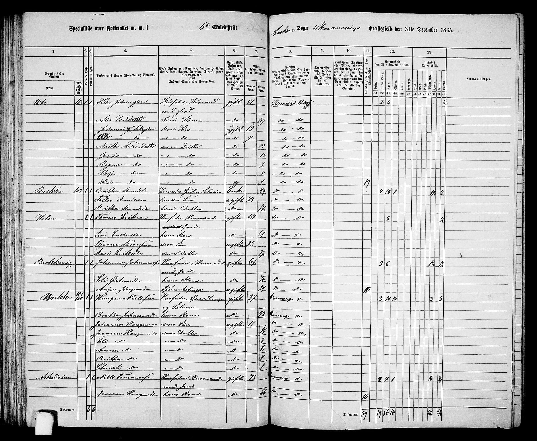 RA, 1865 census for Skånevik, 1865, p. 97