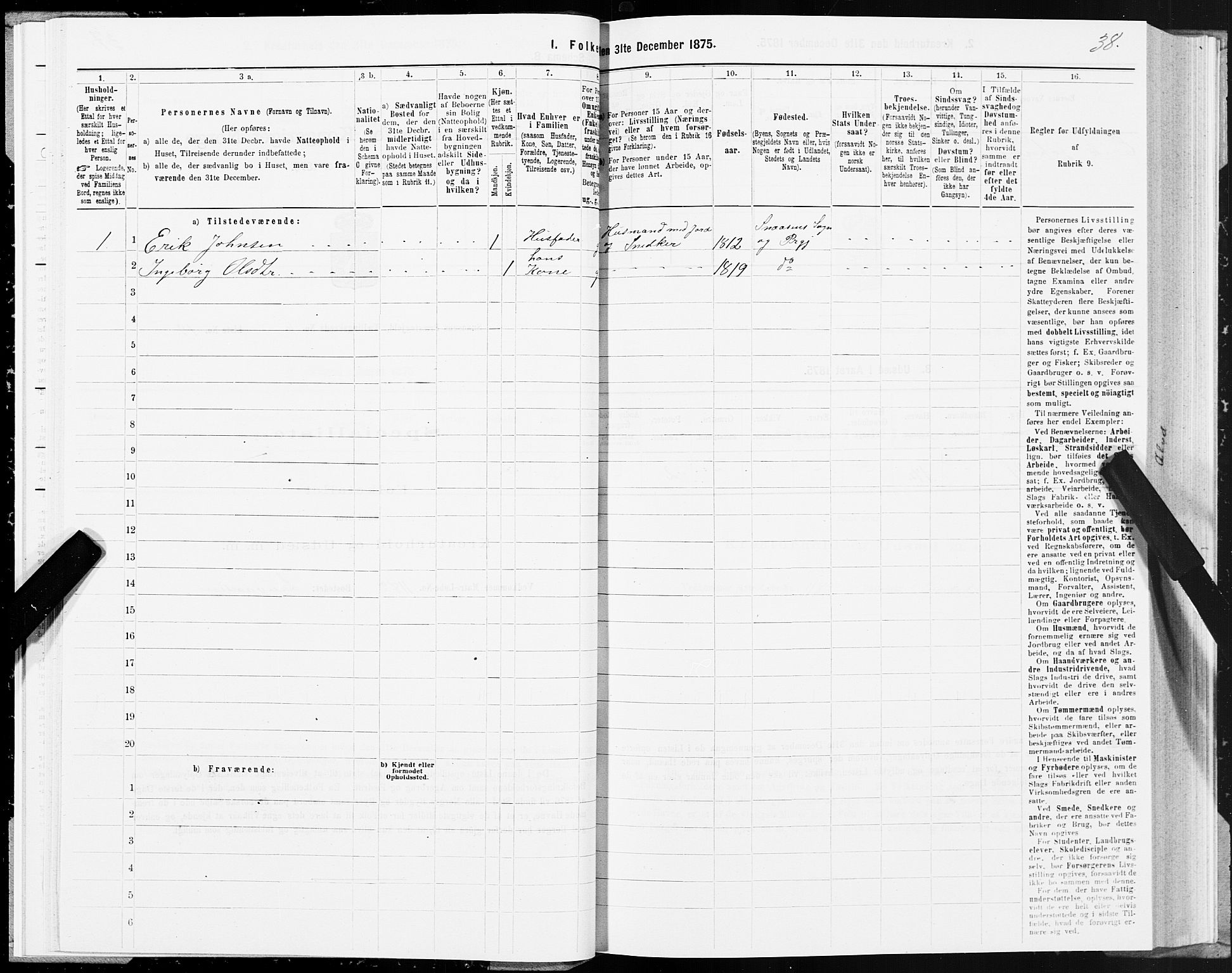 SAT, 1875 census for 1736P Snåsa, 1875, p. 3038