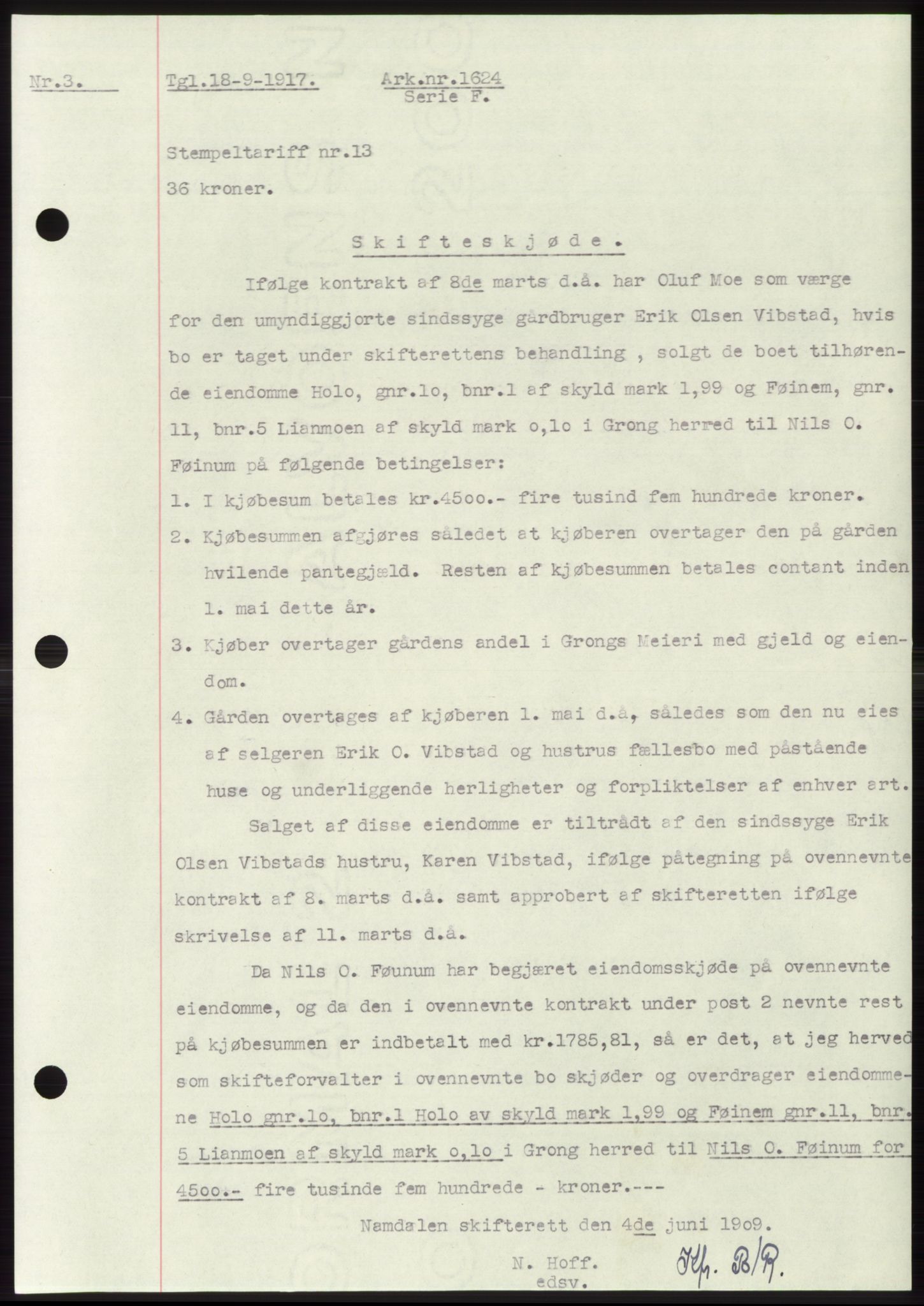 Namdal sorenskriveri, SAT/A-4133/1/2/2C: Mortgage book no. -, 1916-1921, Deed date: 18.09.1917