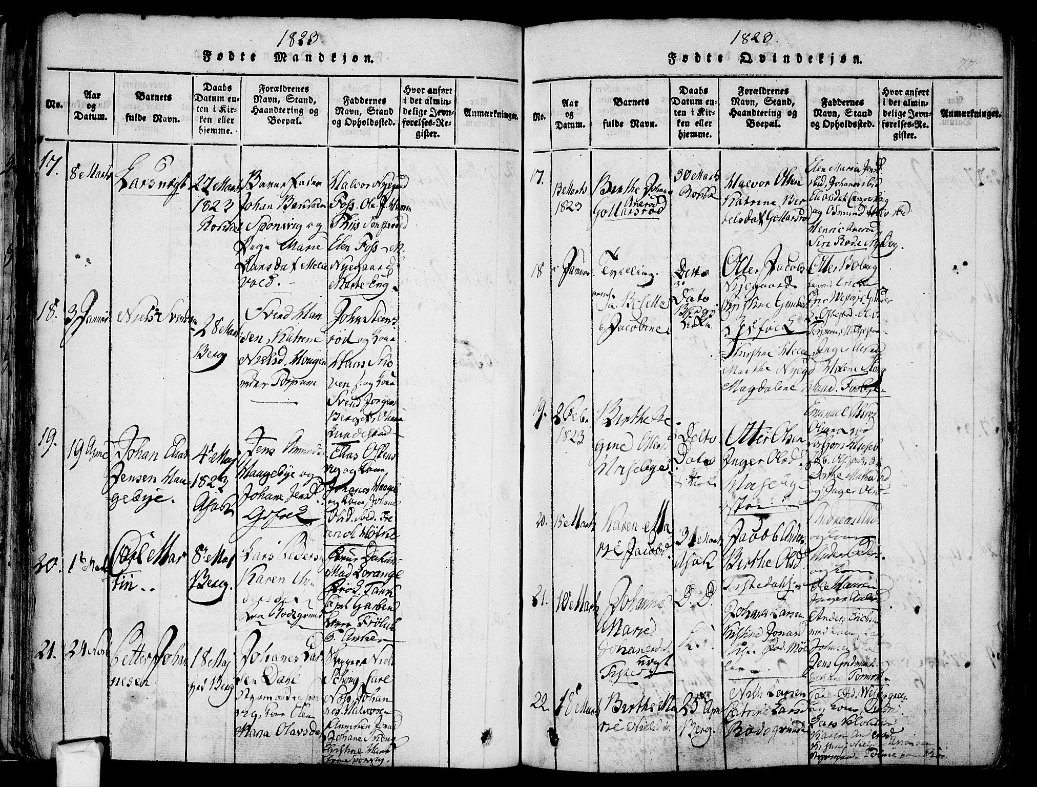 Berg prestekontor Kirkebøker, AV/SAO-A-10902/F/Fa/L0002: Parish register (official) no. I 2, 1815-1831, p. 77