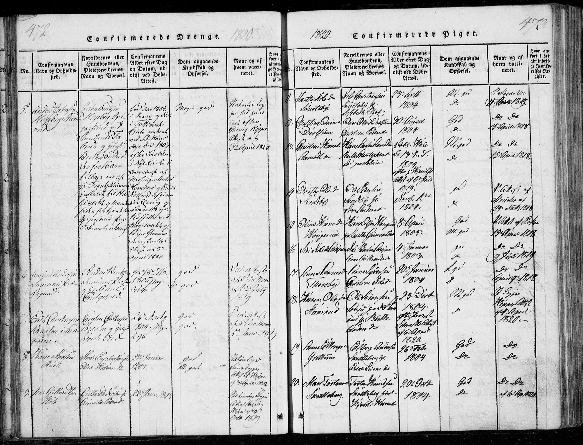 Modum kirkebøker, AV/SAKO-A-234/G/Ga/L0001: Parish register (copy) no. I 1, 1818-1824, p. 472-473