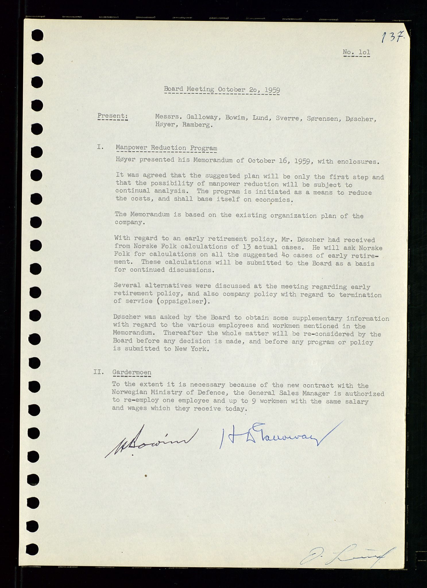 Pa 0982 - Esso Norge A/S, AV/SAST-A-100448/A/Aa/L0001/0001: Den administrerende direksjon Board minutes (styrereferater) / Den administrerende direksjon Board minutes (styrereferater), 1958-1959, p. 137