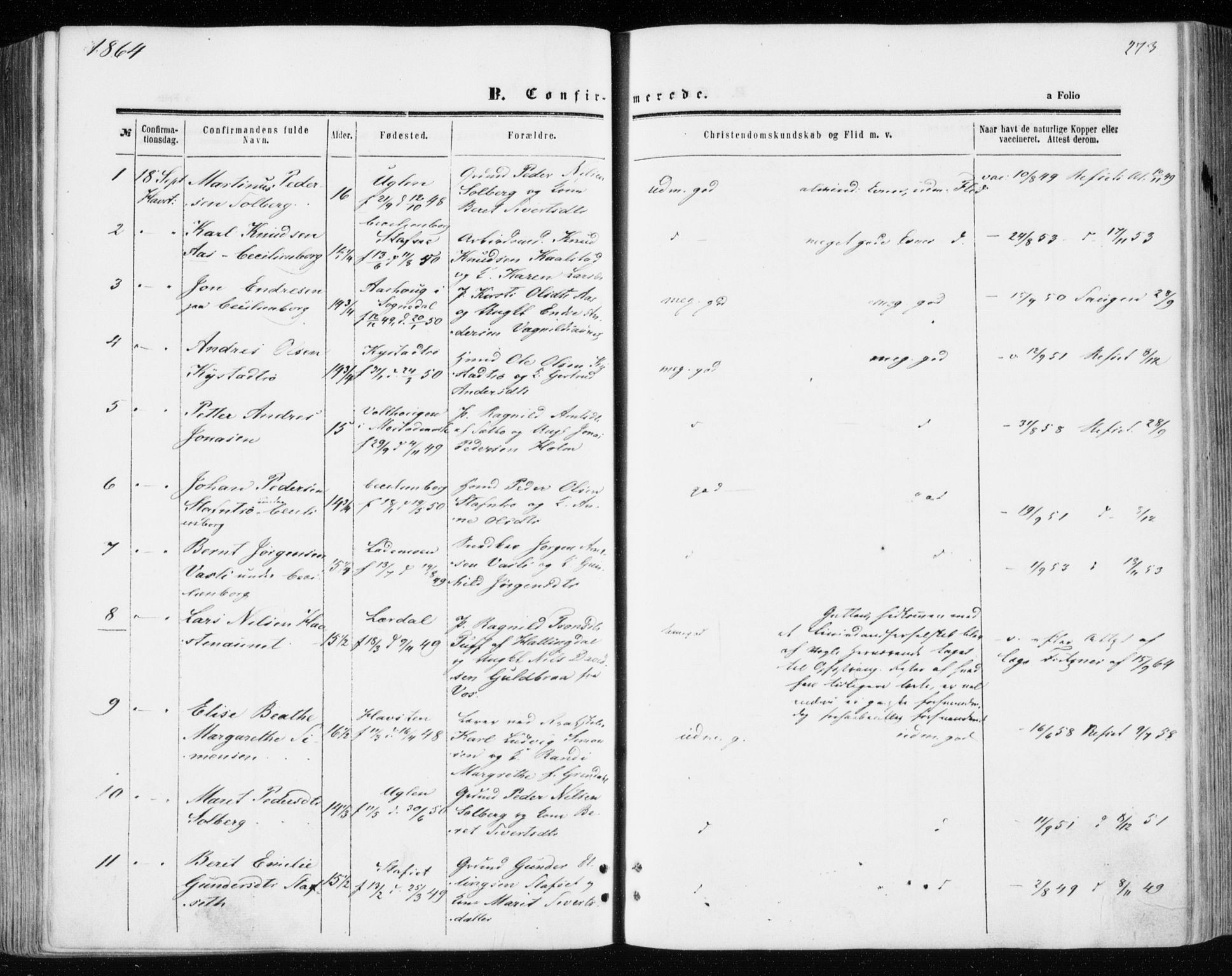Ministerialprotokoller, klokkerbøker og fødselsregistre - Sør-Trøndelag, SAT/A-1456/606/L0292: Parish register (official) no. 606A07, 1856-1865, p. 273