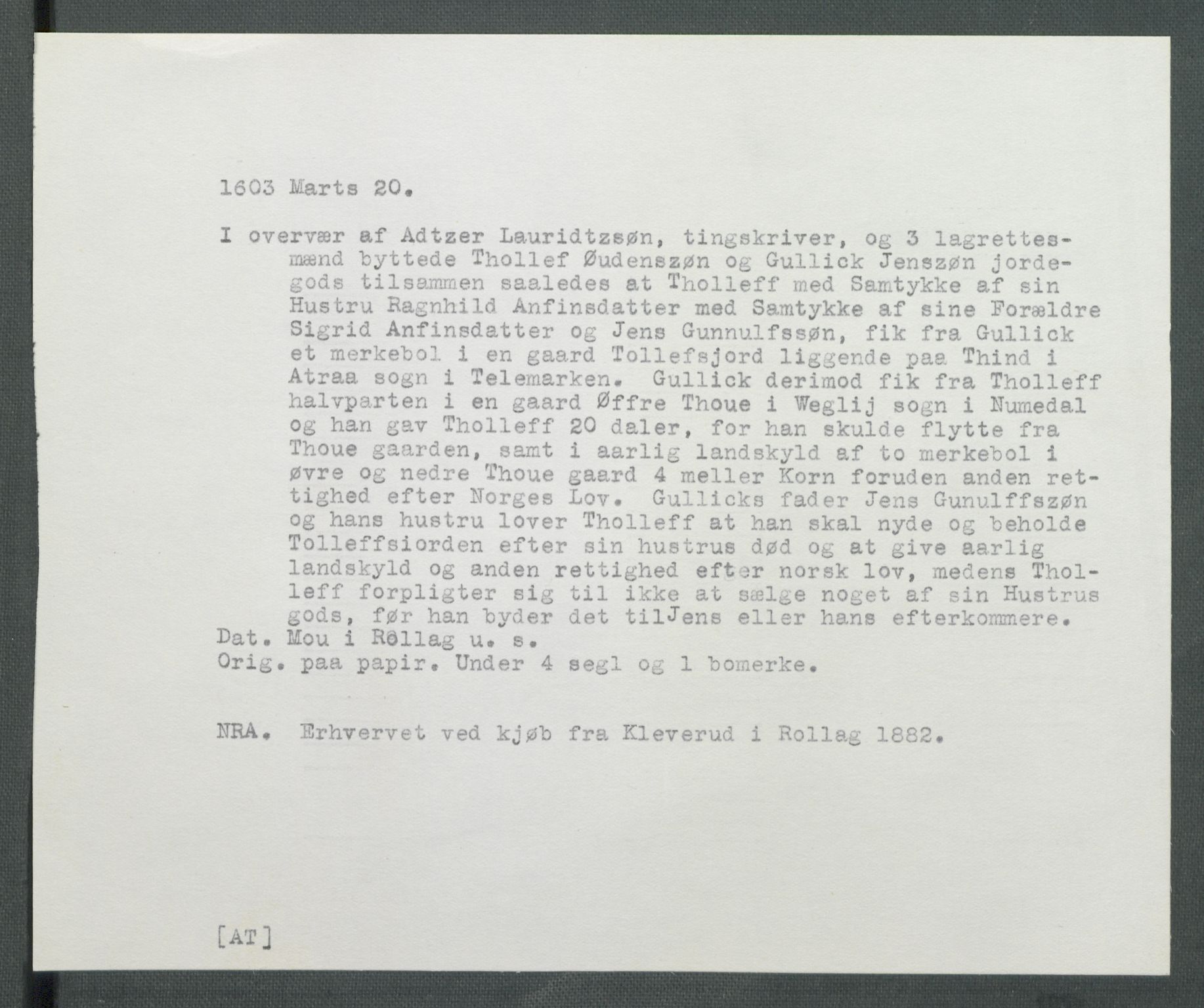 Riksarkivets diplomsamling, AV/RA-EA-5965/F02/L0112: Dokumenter, 1603, p. 11