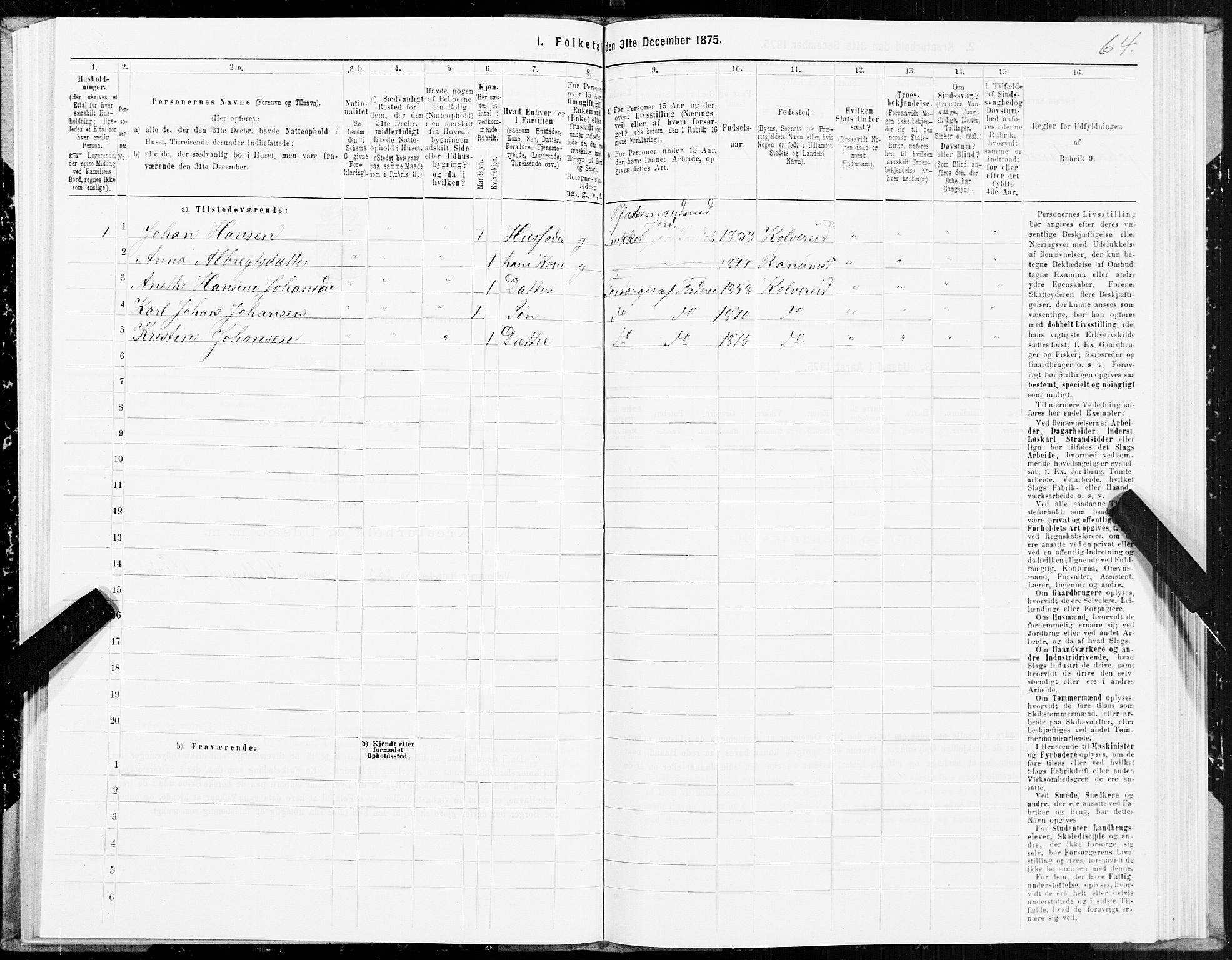SAT, 1875 census for 1752P Kolvereid, 1875, p. 1064