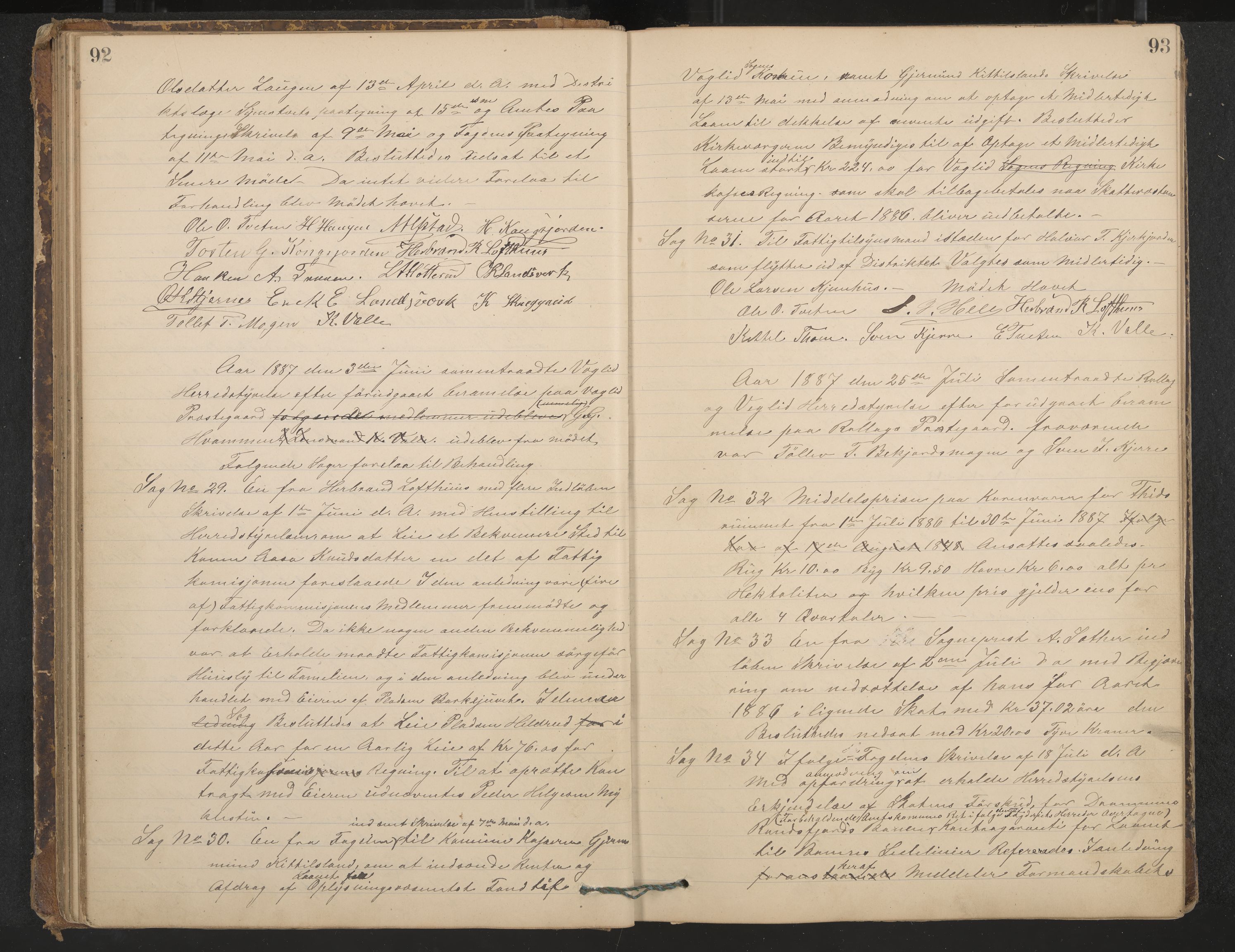 Rollag formannskap og sentraladministrasjon, IKAK/0632021-2/A/Aa/L0003: Møtebok, 1884-1897, p. 92-93