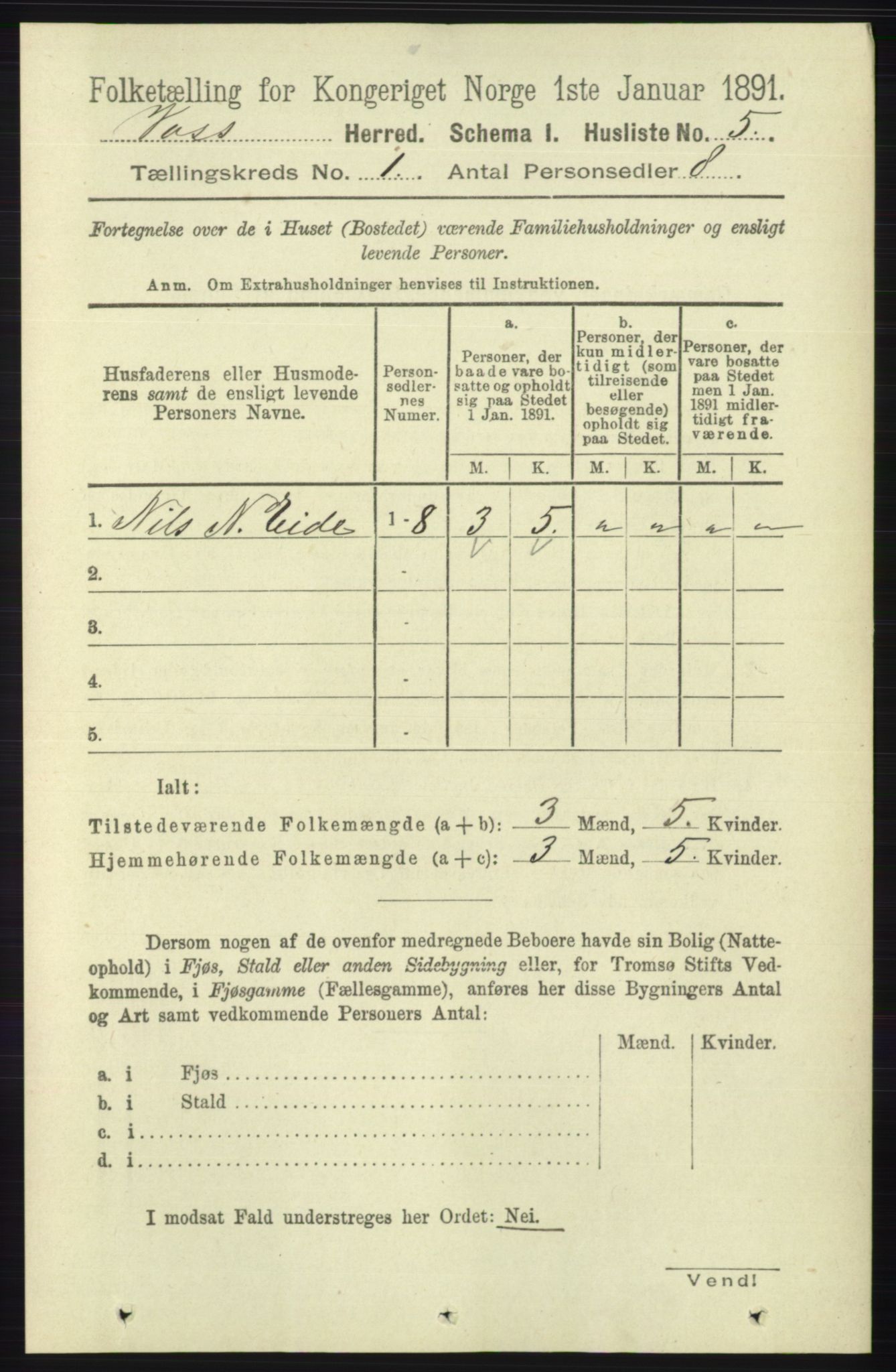 RA, 1891 census for 1235 Voss, 1891, p. 44