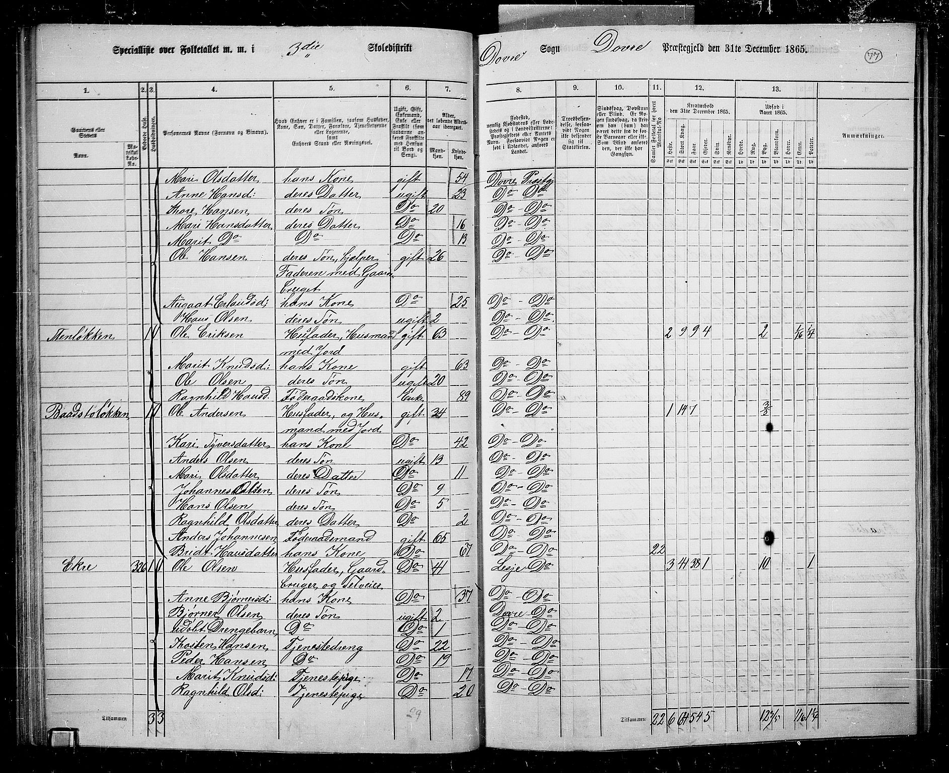 RA, 1865 census for Dovre, 1865, p. 73