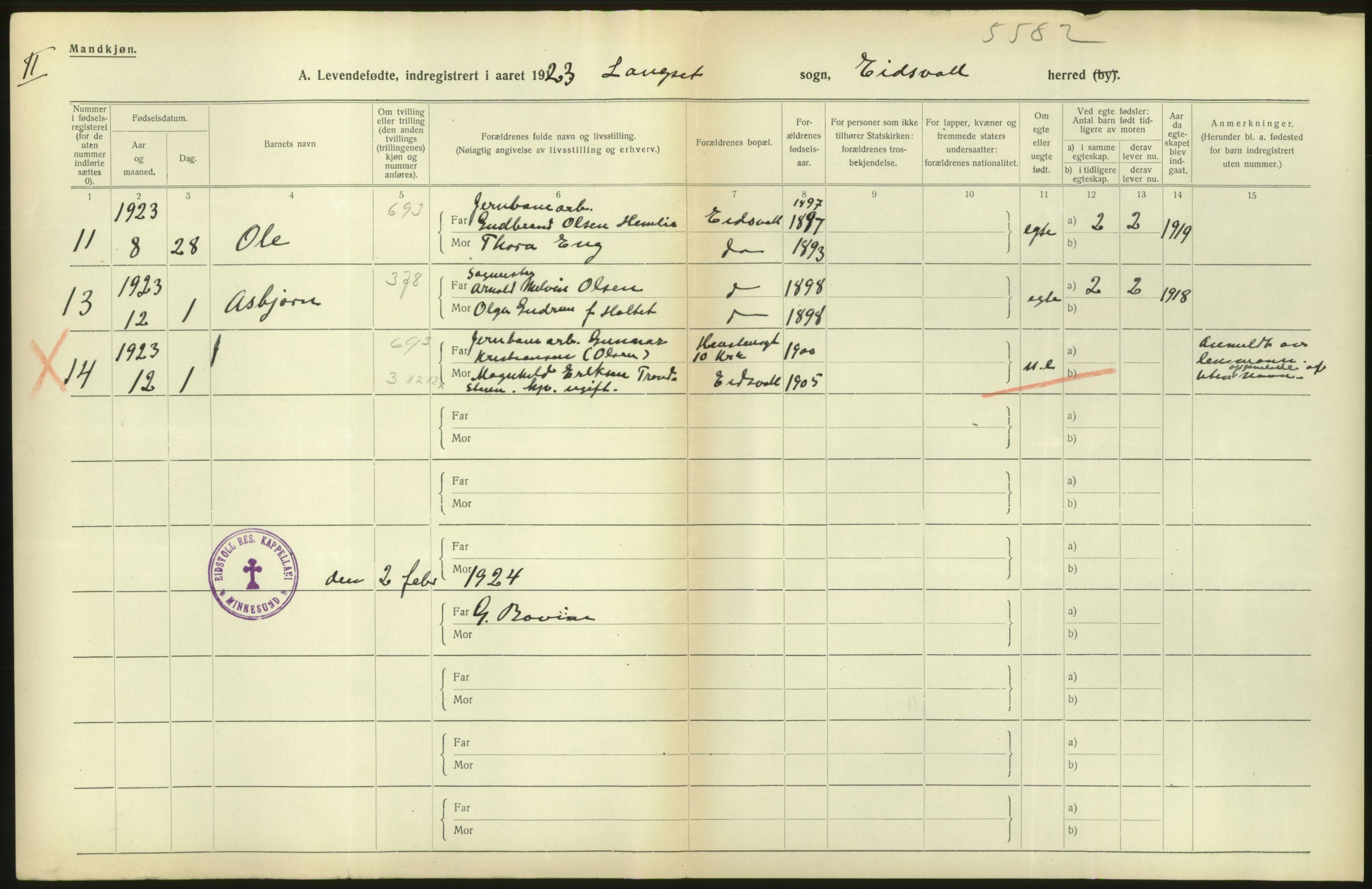 Statistisk sentralbyrå, Sosiodemografiske emner, Befolkning, RA/S-2228/D/Df/Dfc/Dfcc/L0003: Akershus fylke: Levendefødte menn og kvinner. Bygder., 1923, p. 30