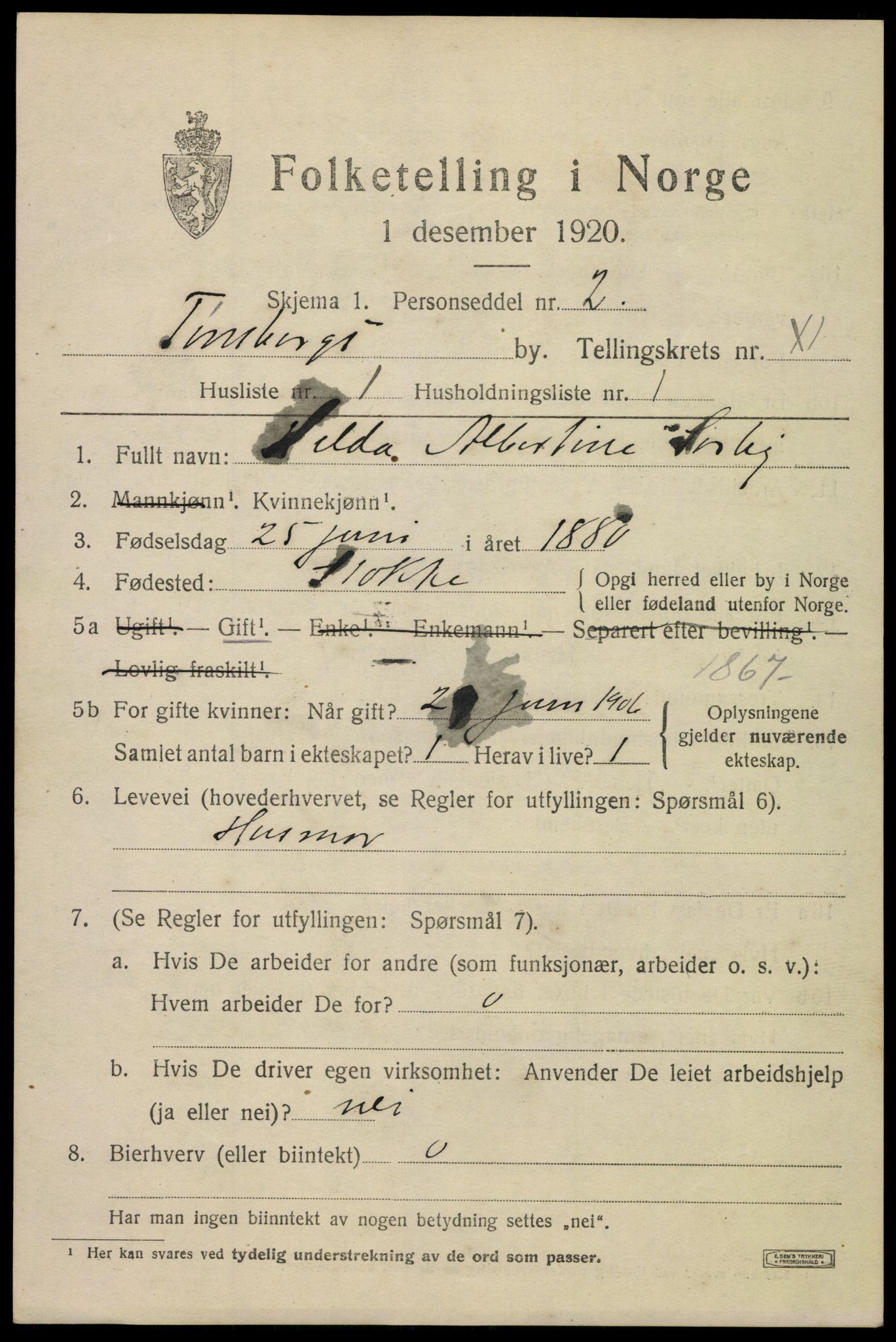 SAKO, 1920 census for Tønsberg, 1920, p. 19155