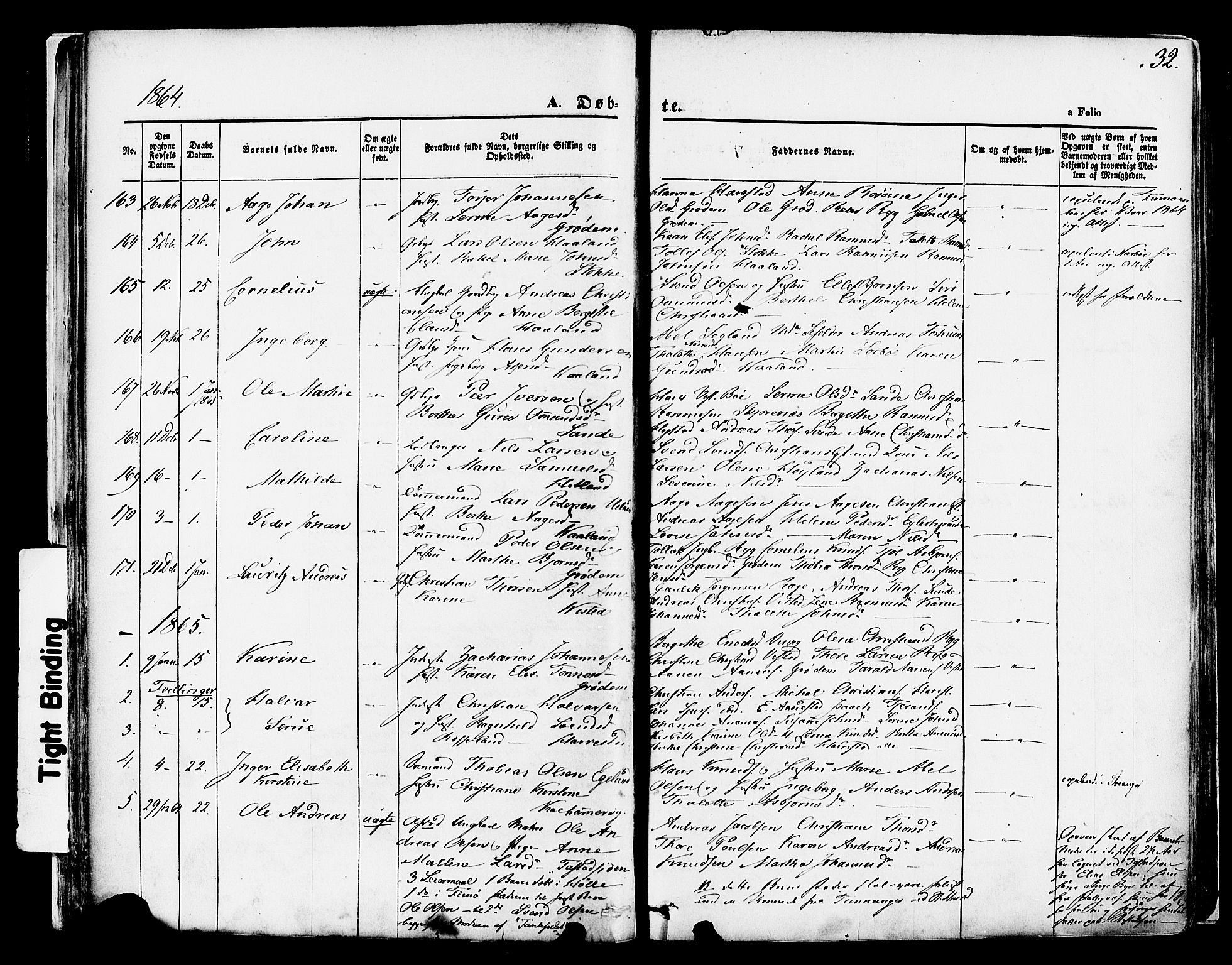 Hetland sokneprestkontor, AV/SAST-A-101826/30/30BA/L0003: Parish register (official) no. A 3, 1862-1876, p. 32