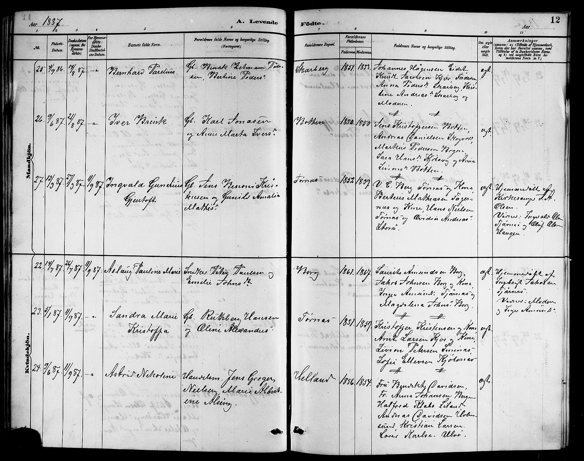 Ministerialprotokoller, klokkerbøker og fødselsregistre - Nordland, AV/SAT-A-1459/861/L0876: Parish register (copy) no. 861C02, 1887-1903, p. 12