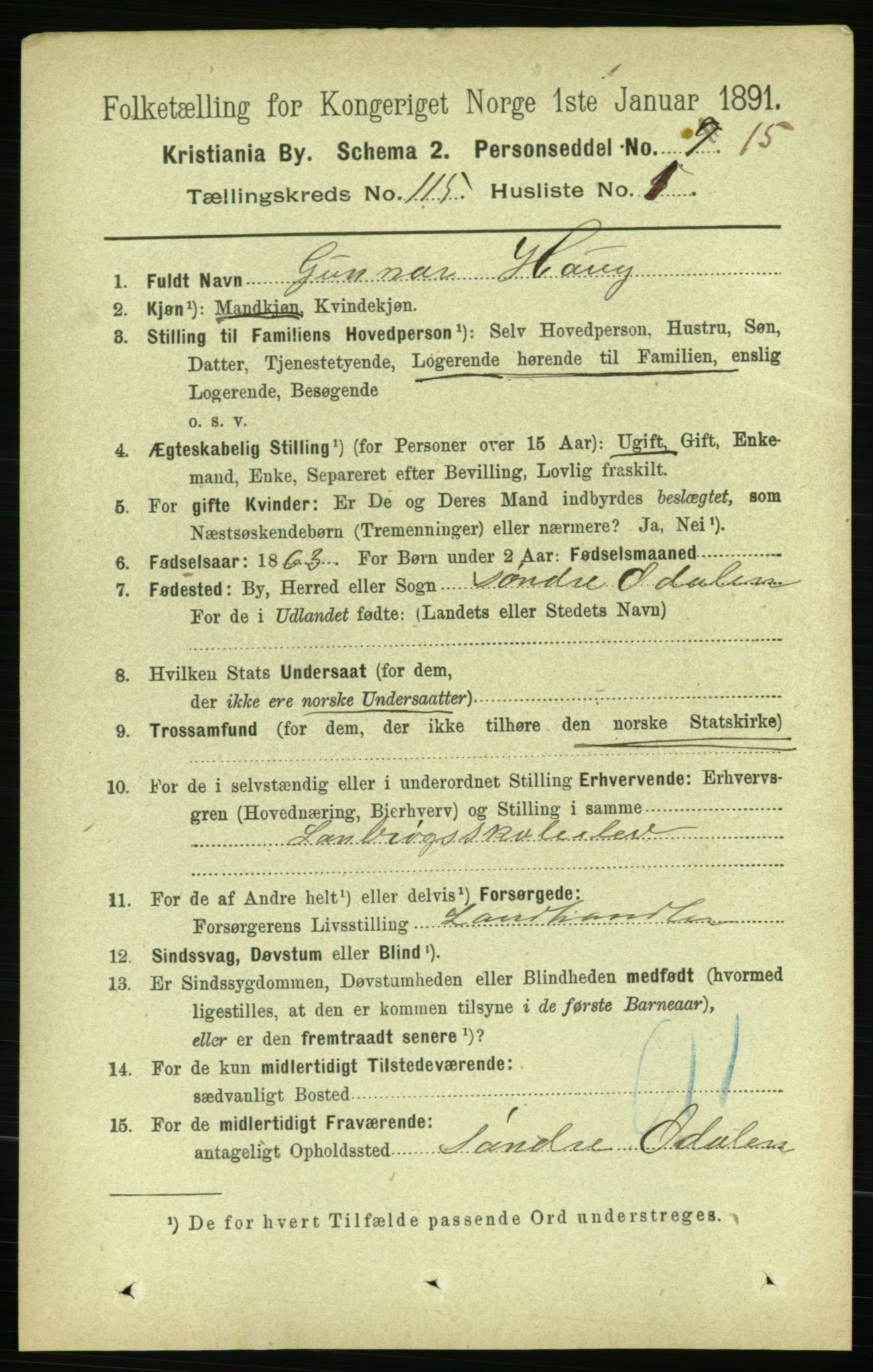 RA, 1891 census for 0301 Kristiania, 1891, p. 61625