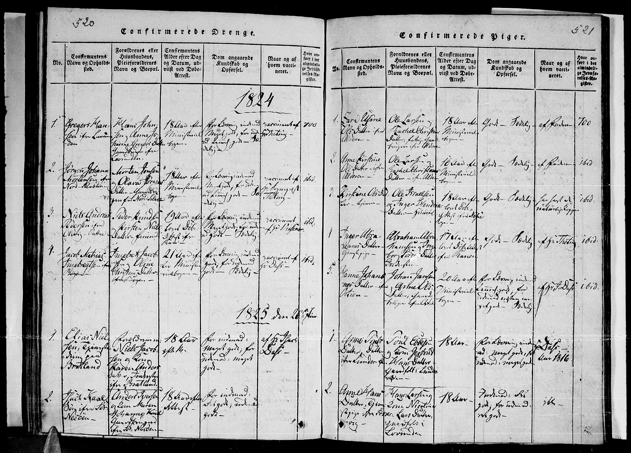 Ministerialprotokoller, klokkerbøker og fødselsregistre - Nordland, AV/SAT-A-1459/841/L0593: Parish register (official) no. 841A04 /3, 1820-1825, p. 520-521