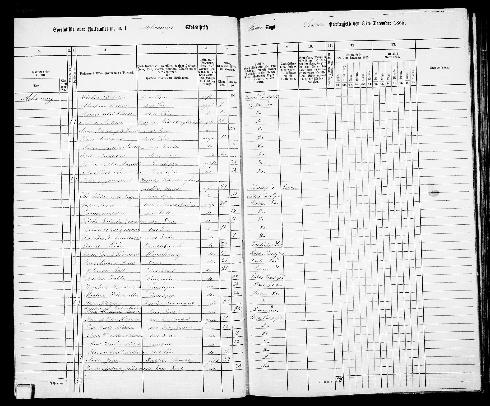 RA, 1865 census for Stokke, 1865, p. 40