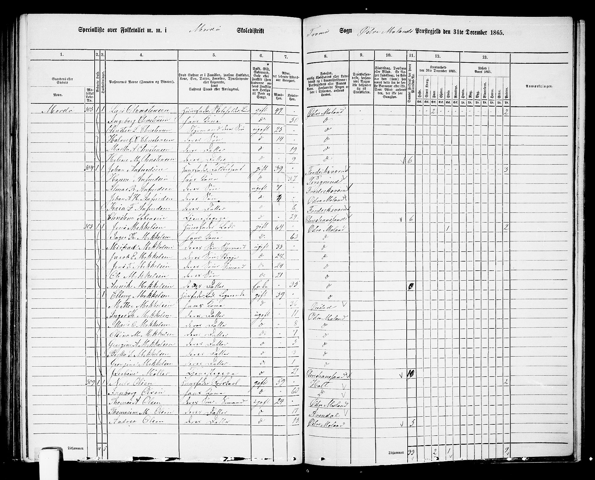 RA, 1865 census for Austre Moland, 1865, p. 272