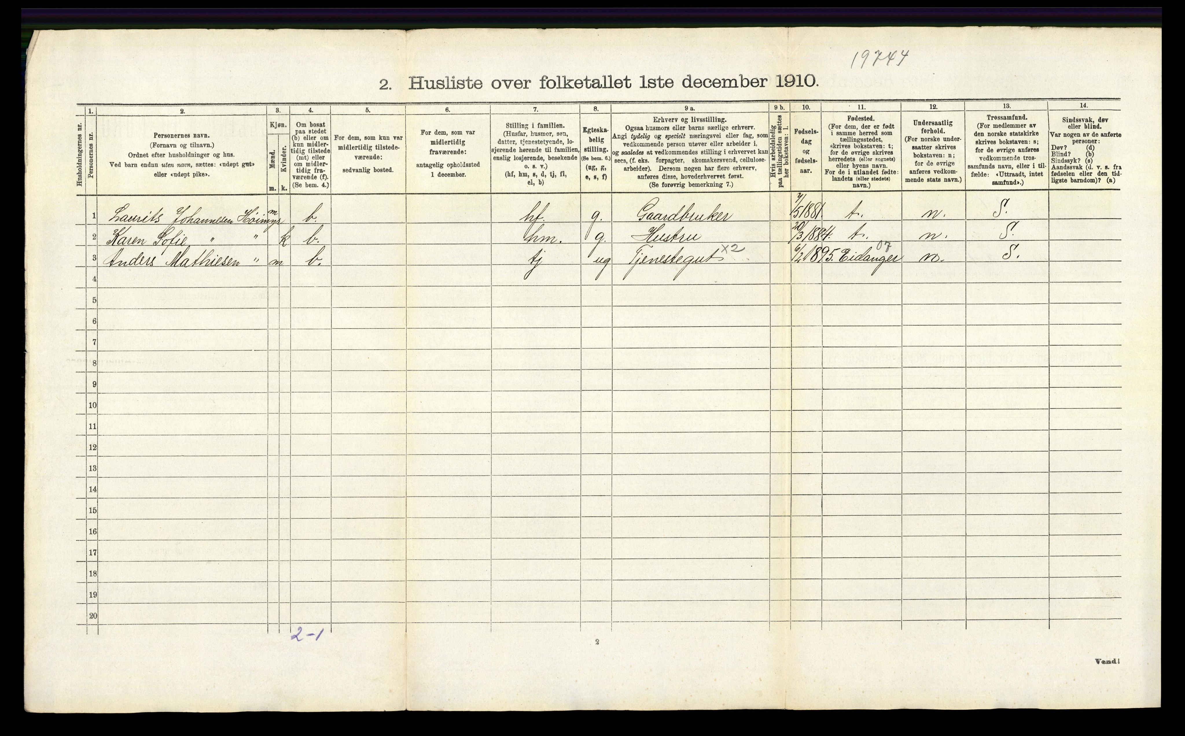 RA, 1910 census for Brunlanes, 1910, p. 216