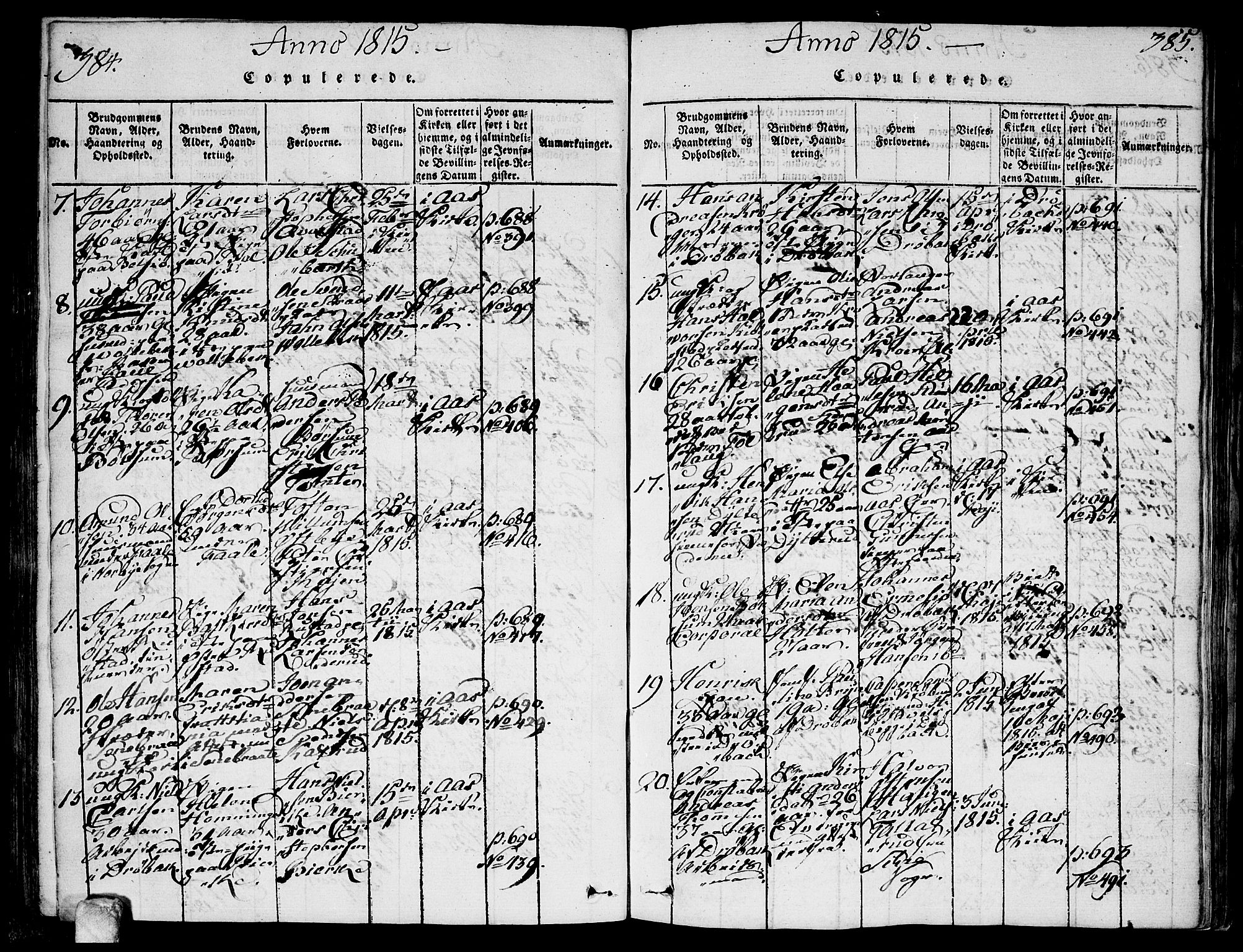 Ås prestekontor Kirkebøker, SAO/A-10894/F/Fa/L0003: Parish register (official) no. I 3, 1814-1818, p. 384-385