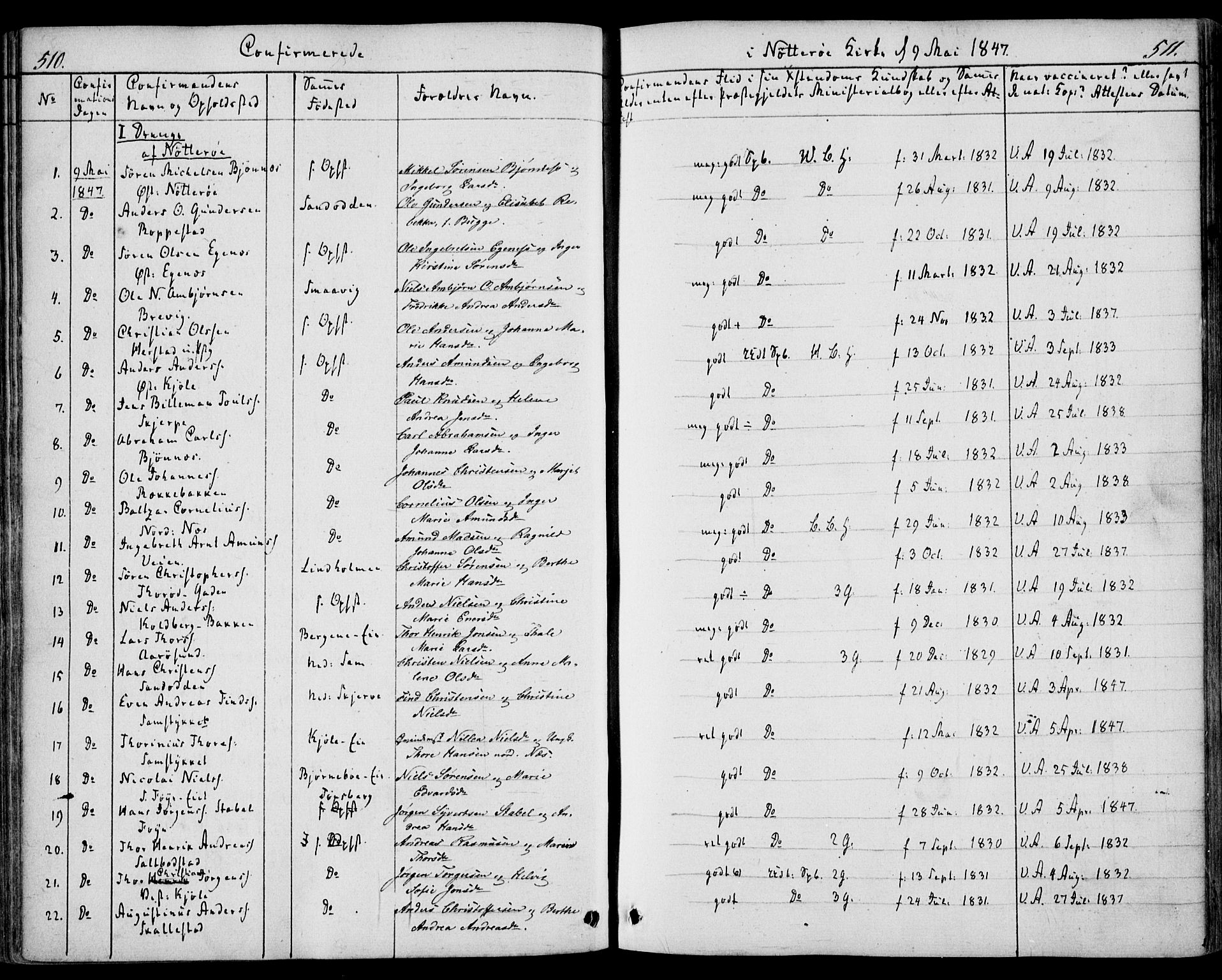 Nøtterøy kirkebøker, SAKO/A-354/F/Fa/L0005: Parish register (official) no. I 5, 1839-1852, p. 510-511