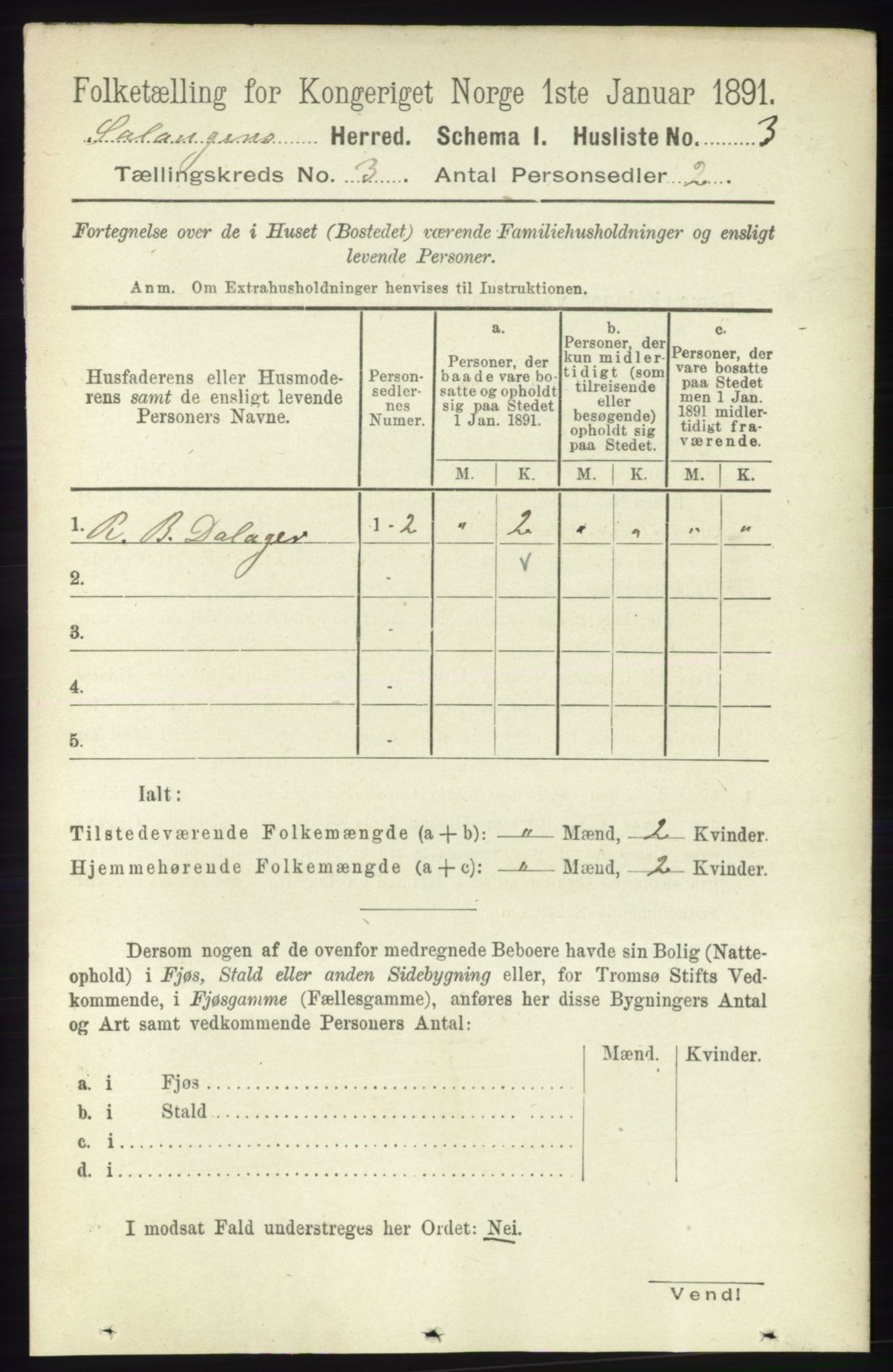 RA, 1891 census for 1921 Salangen, 1891, p. 1149