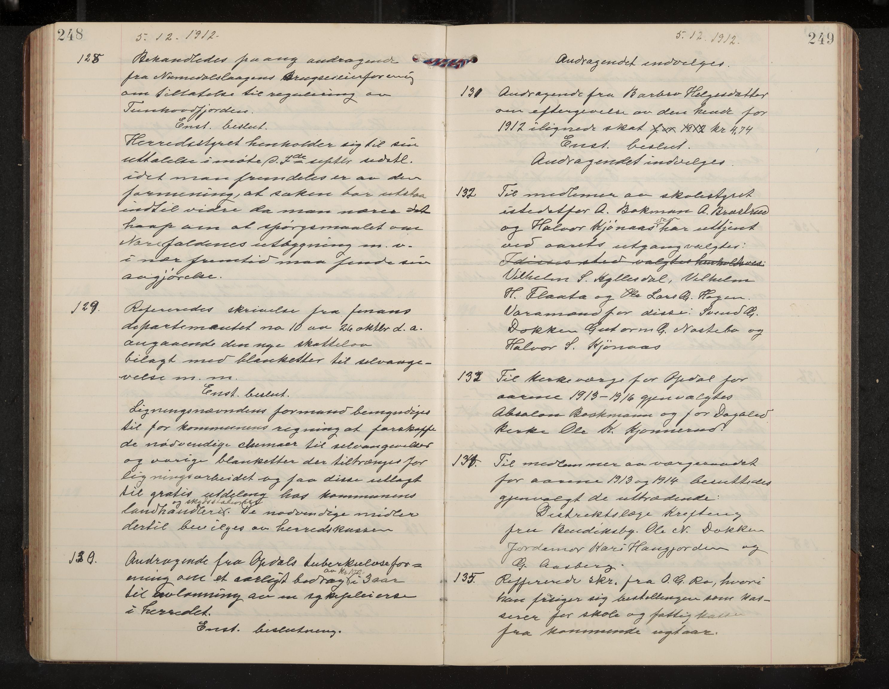 Uvdal formannskap og sentraladministrasjon, IKAK/0634021/A/Aa/L0002: Møtebok, 1909-1915, p. 248-249