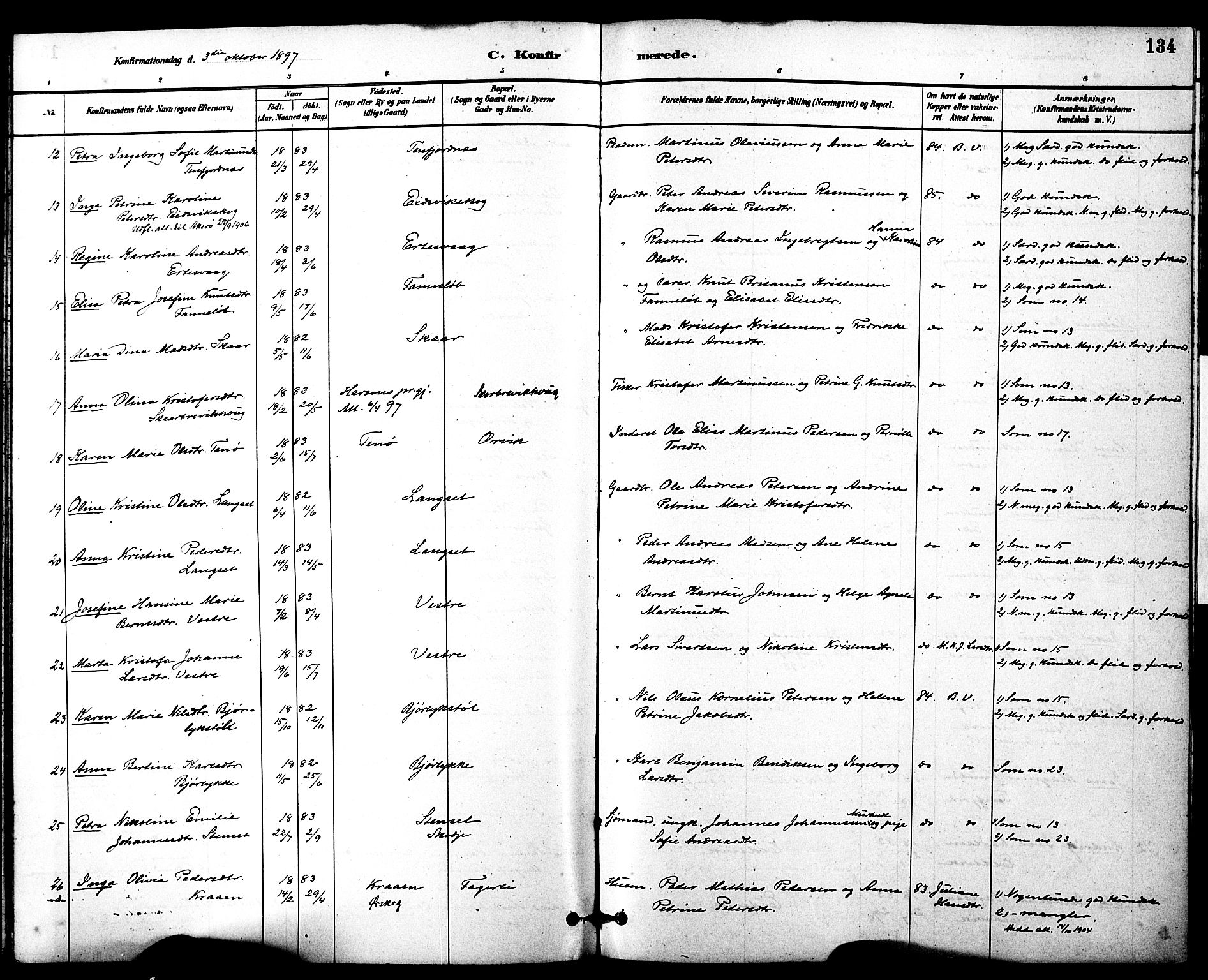 Ministerialprotokoller, klokkerbøker og fødselsregistre - Møre og Romsdal, SAT/A-1454/525/L0374: Parish register (official) no. 525A04, 1880-1899, p. 134