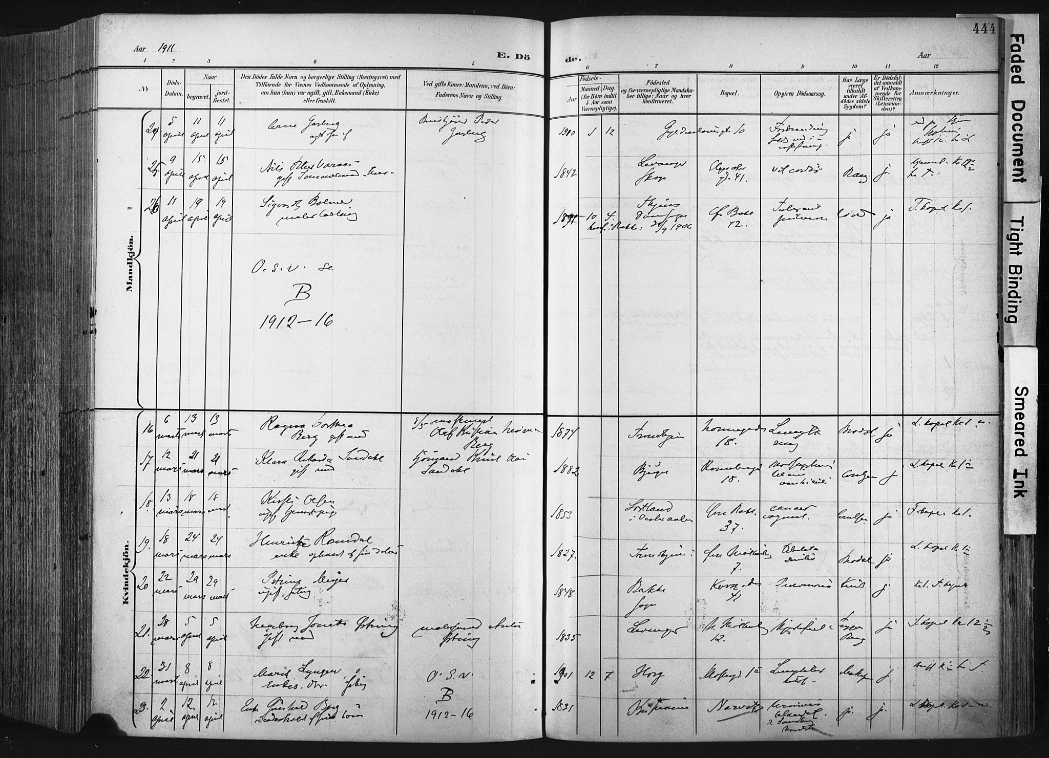 Ministerialprotokoller, klokkerbøker og fødselsregistre - Sør-Trøndelag, AV/SAT-A-1456/604/L0201: Parish register (official) no. 604A21, 1901-1911, p. 444