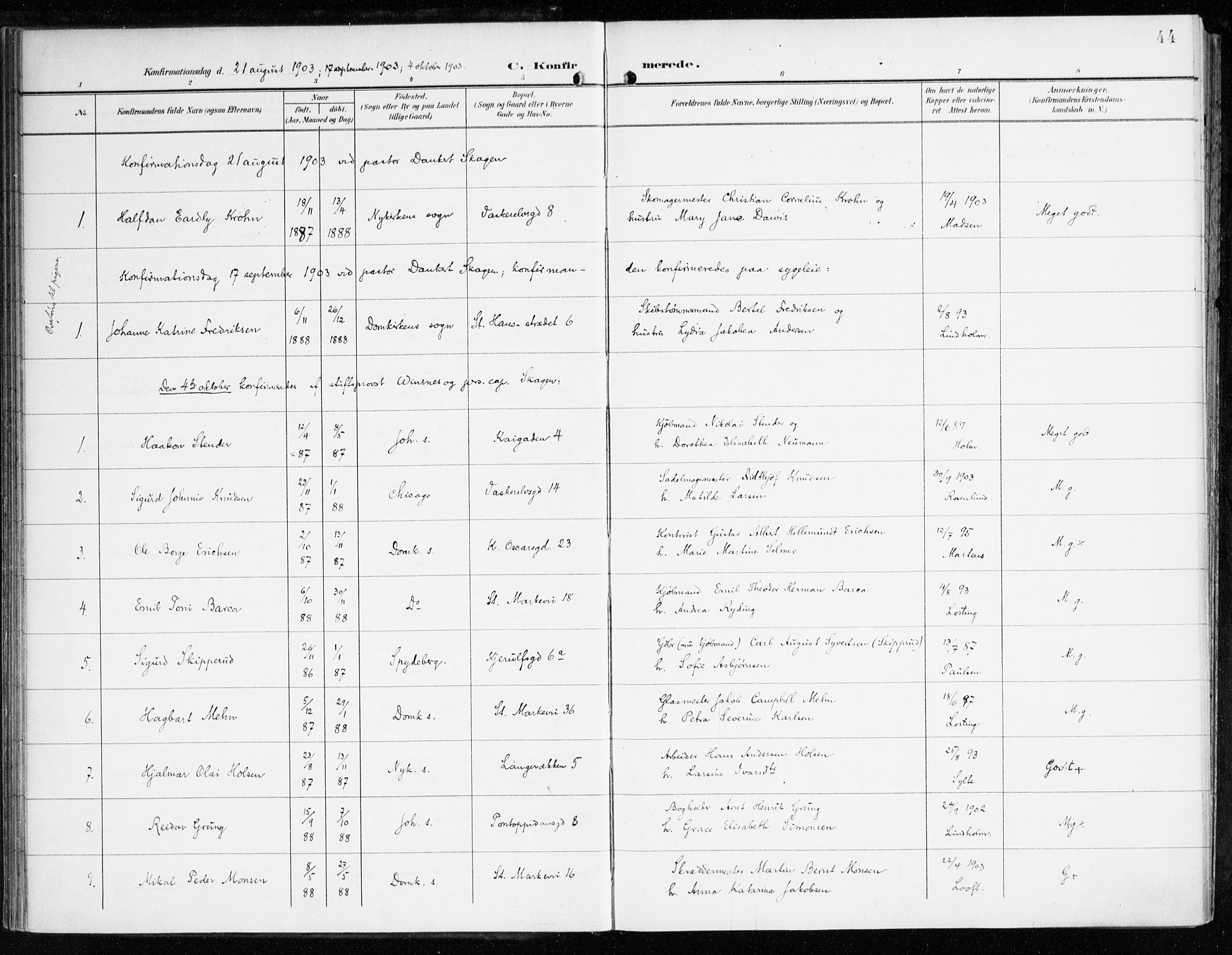 Domkirken sokneprestembete, SAB/A-74801/H/Haa/L0031: Parish register (official) no. C 6, 1898-1915, p. 44