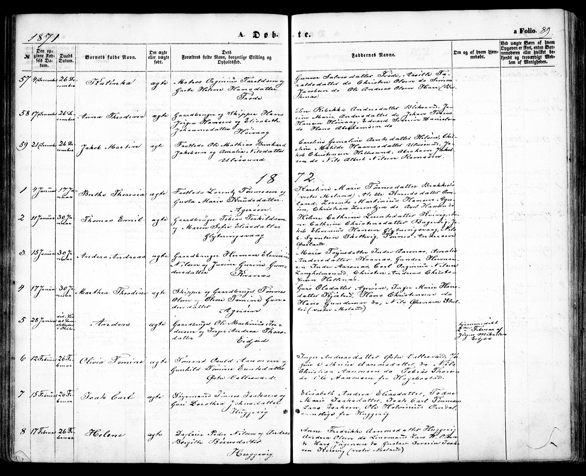 Høvåg sokneprestkontor, SAK/1111-0025/F/Fa/L0004: Parish register (official) no. A 4, 1859-1877, p. 89