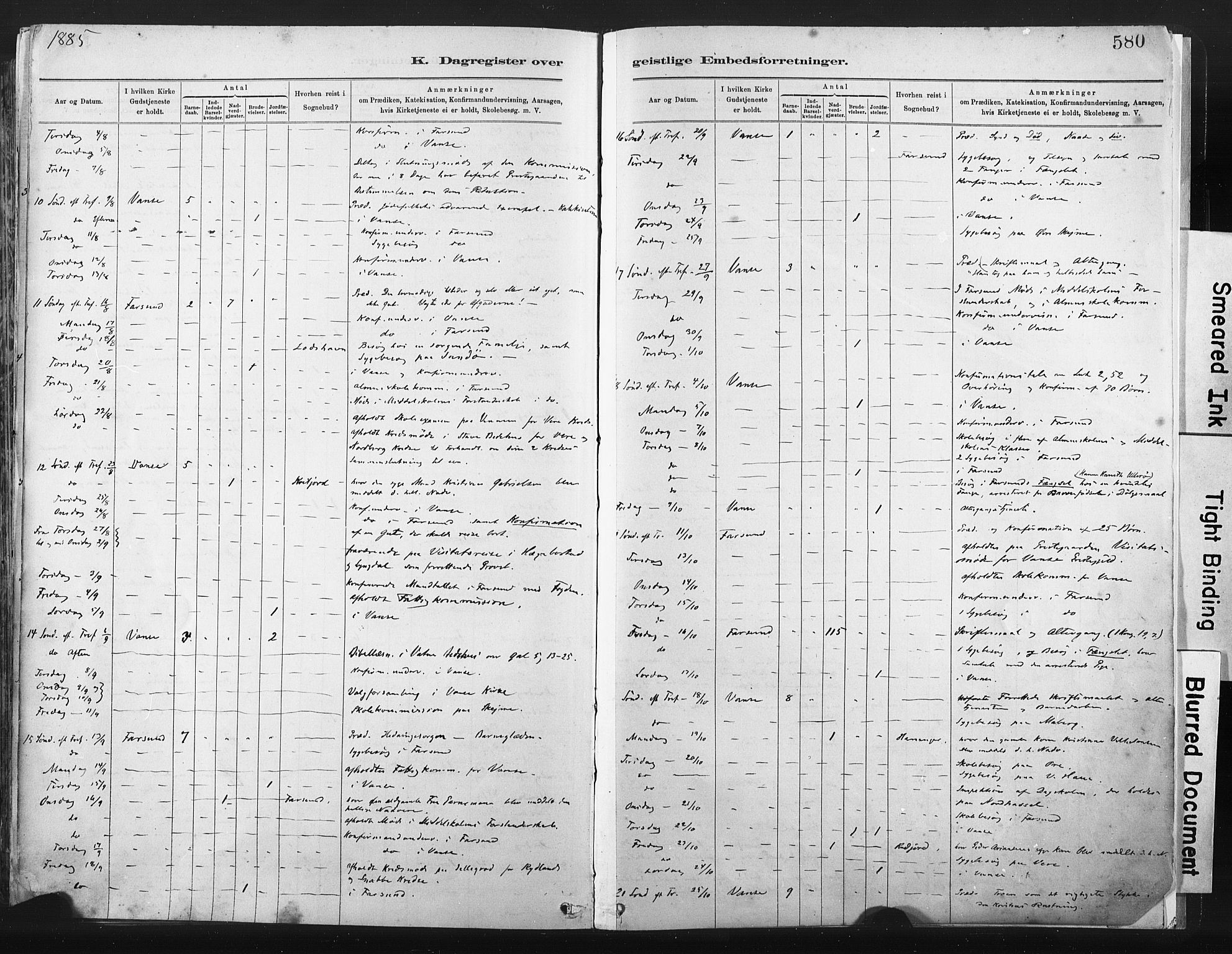 Lista sokneprestkontor, AV/SAK-1111-0027/F/Fa/L0012: Parish register (official) no. A 12, 1879-1903, p. 580