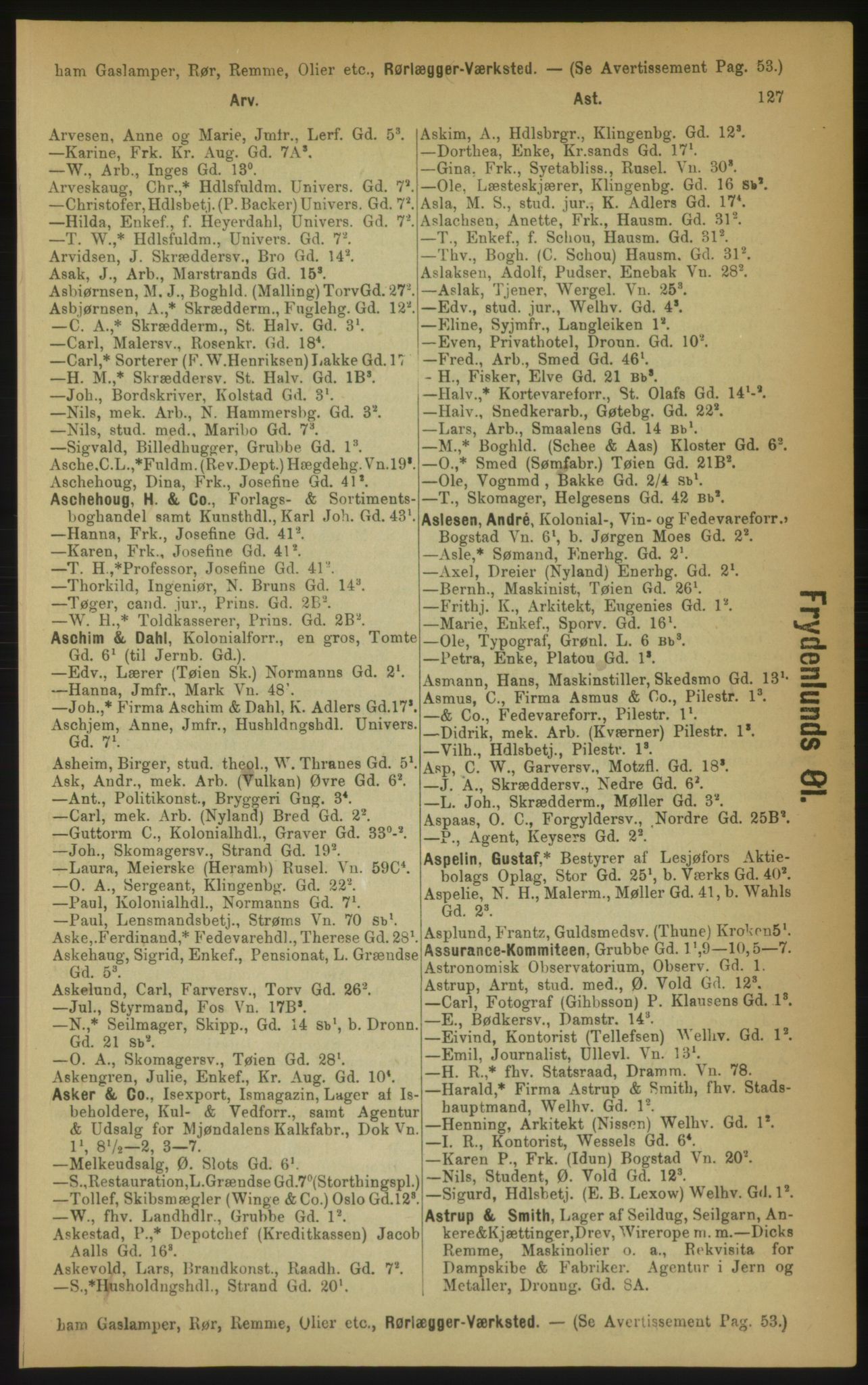 Kristiania/Oslo adressebok, PUBL/-, 1891, p. 127