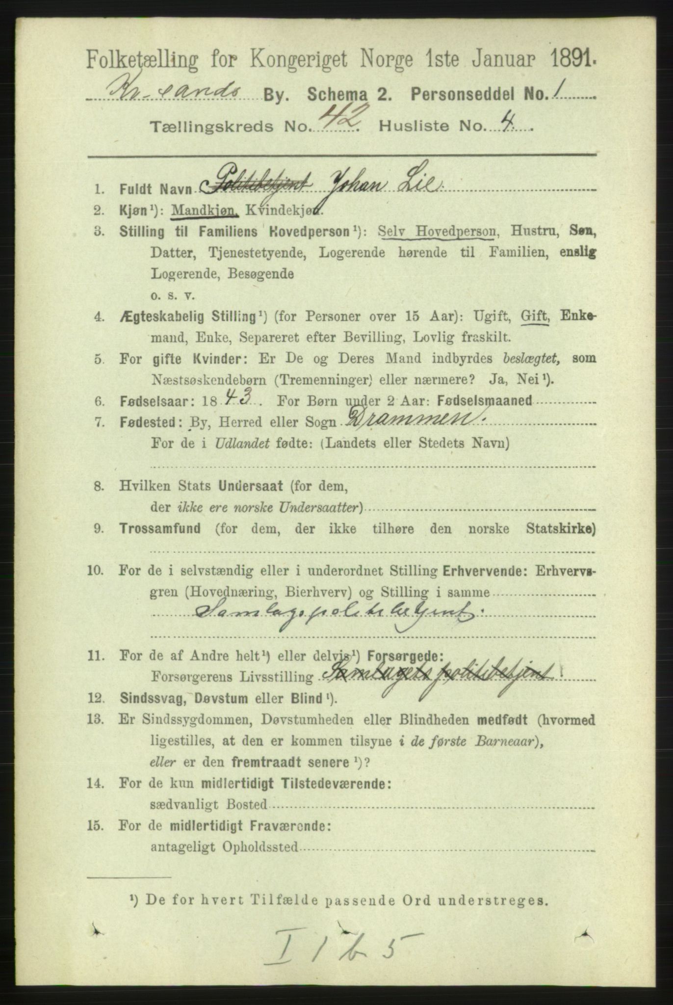 RA, 1891 census for 1001 Kristiansand, 1891, p. 13094