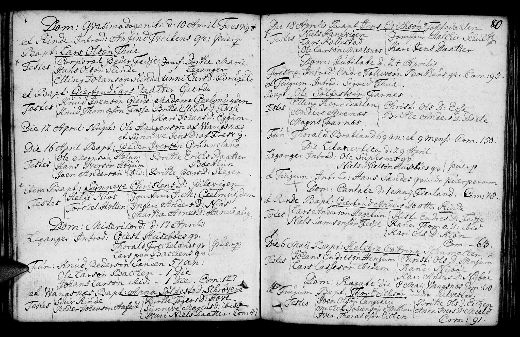 Leikanger sokneprestembete, SAB/A-81001: Parish register (official) no. A 3, 1756-1770, p. 80