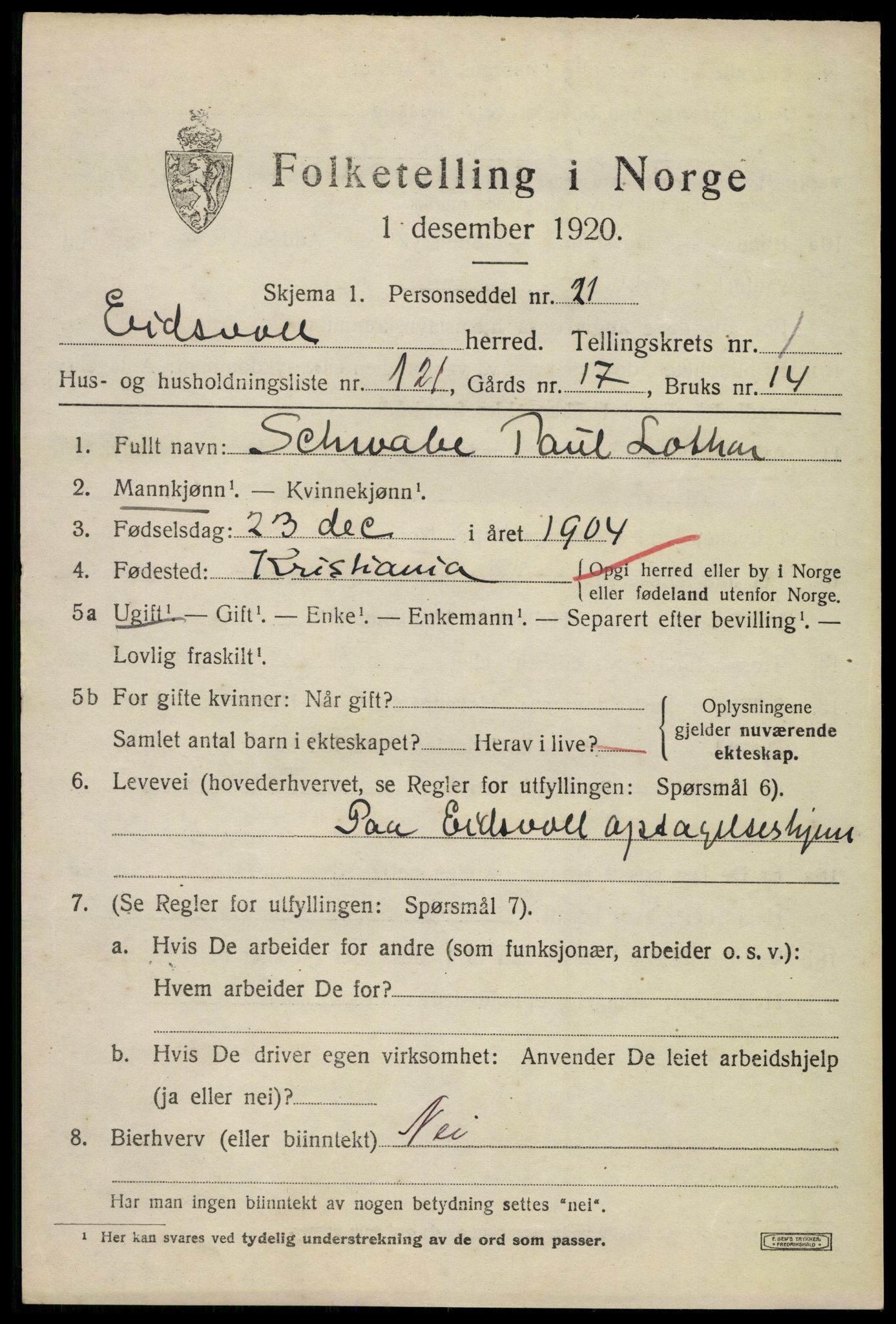 SAO, 1920 census for Eidsvoll, 1920, p. 5121