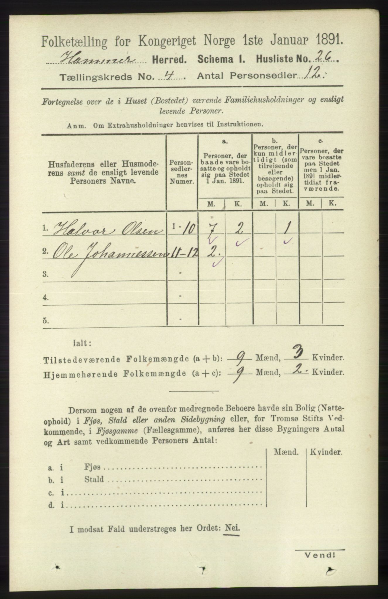 RA, 1891 census for 1254 Hamre, 1891, p. 917