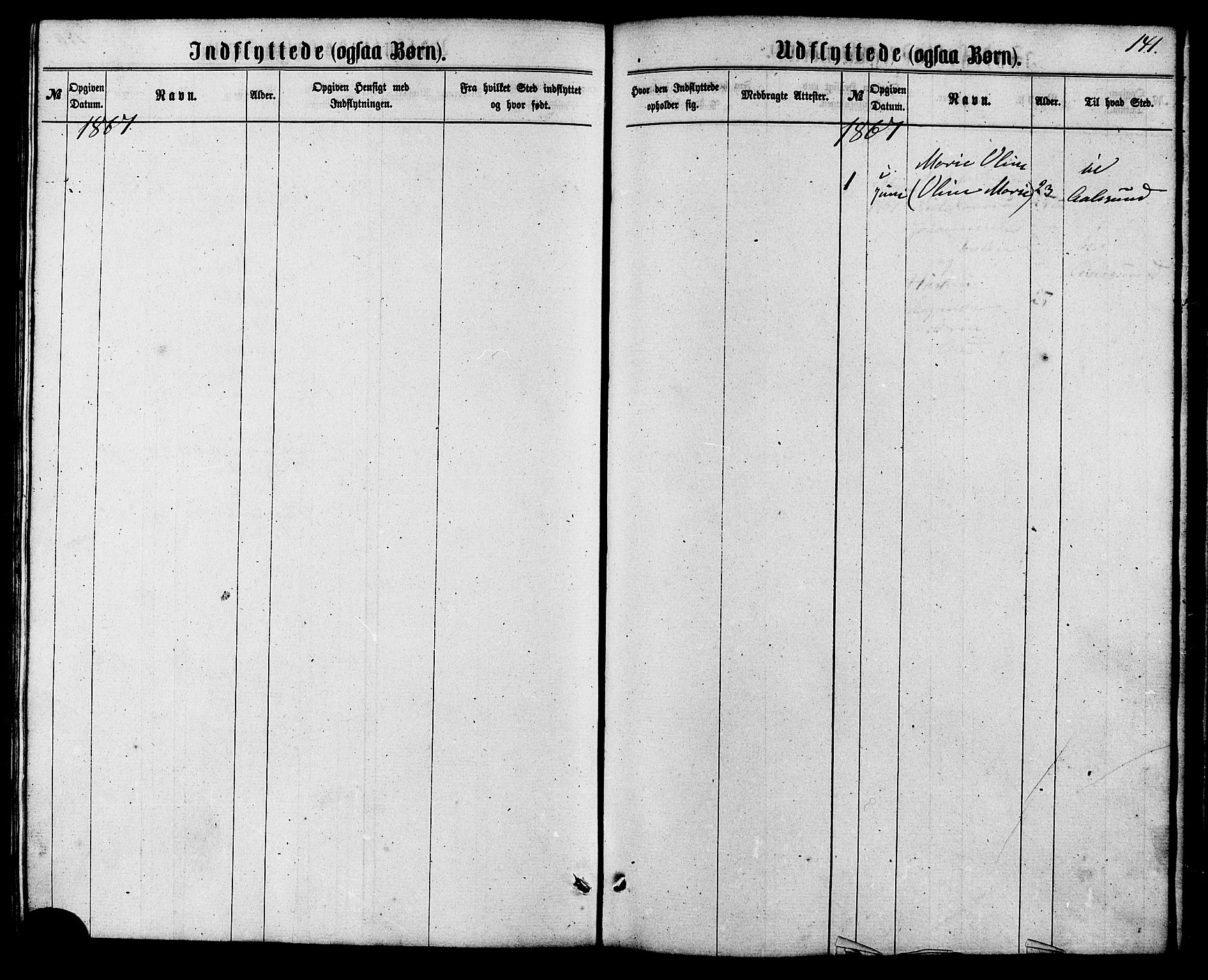 Ministerialprotokoller, klokkerbøker og fødselsregistre - Møre og Romsdal, SAT/A-1454/537/L0518: Parish register (official) no. 537A02, 1862-1876, p. 141
