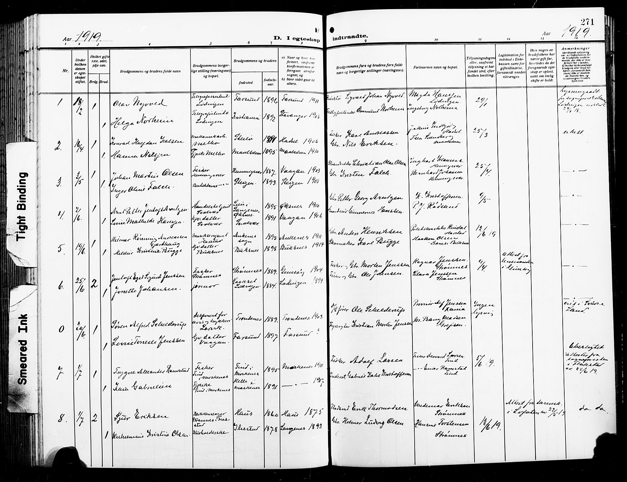 Ministerialprotokoller, klokkerbøker og fødselsregistre - Nordland, AV/SAT-A-1459/874/L1080: Parish register (copy) no. 874C09, 1915-1925, p. 271