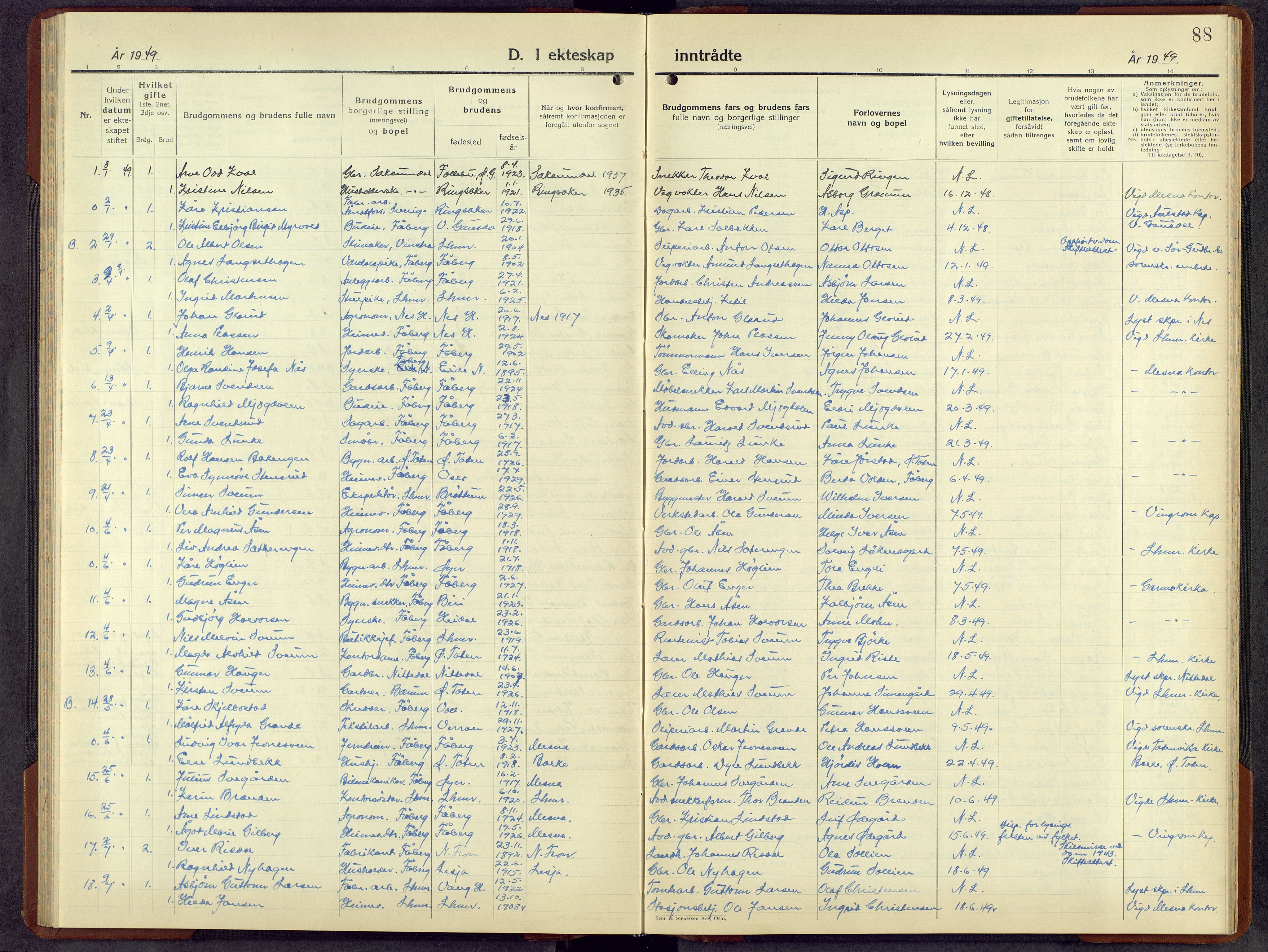 Fåberg prestekontor, AV/SAH-PREST-086/H/Ha/Hab/L0018: Parish register (copy) no. 18, 1940-1967, p. 88