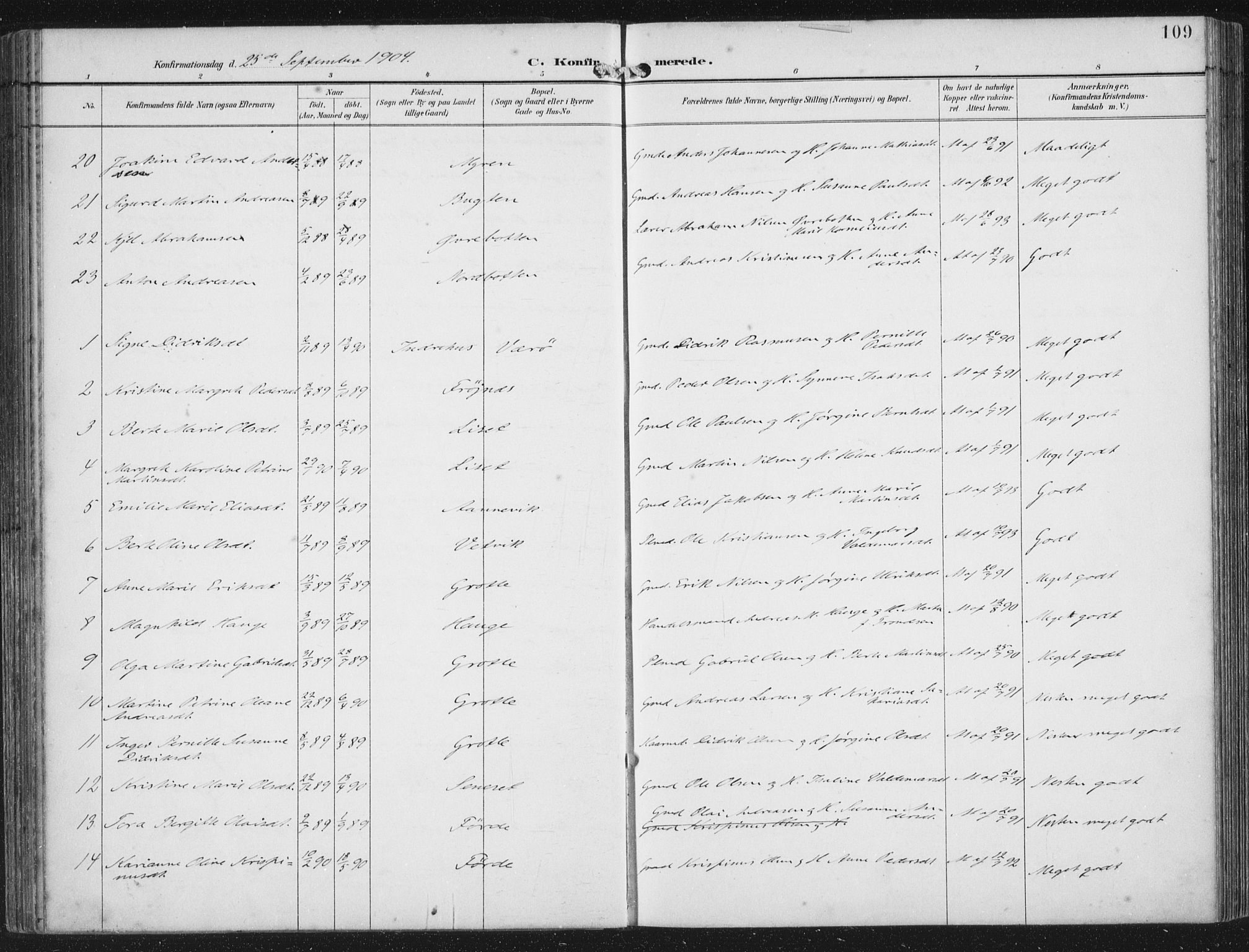 Bremanger sokneprestembete, SAB/A-82201/H/Haa/Haab/L0002: Parish register (official) no. B  2, 1896-1908, p. 109